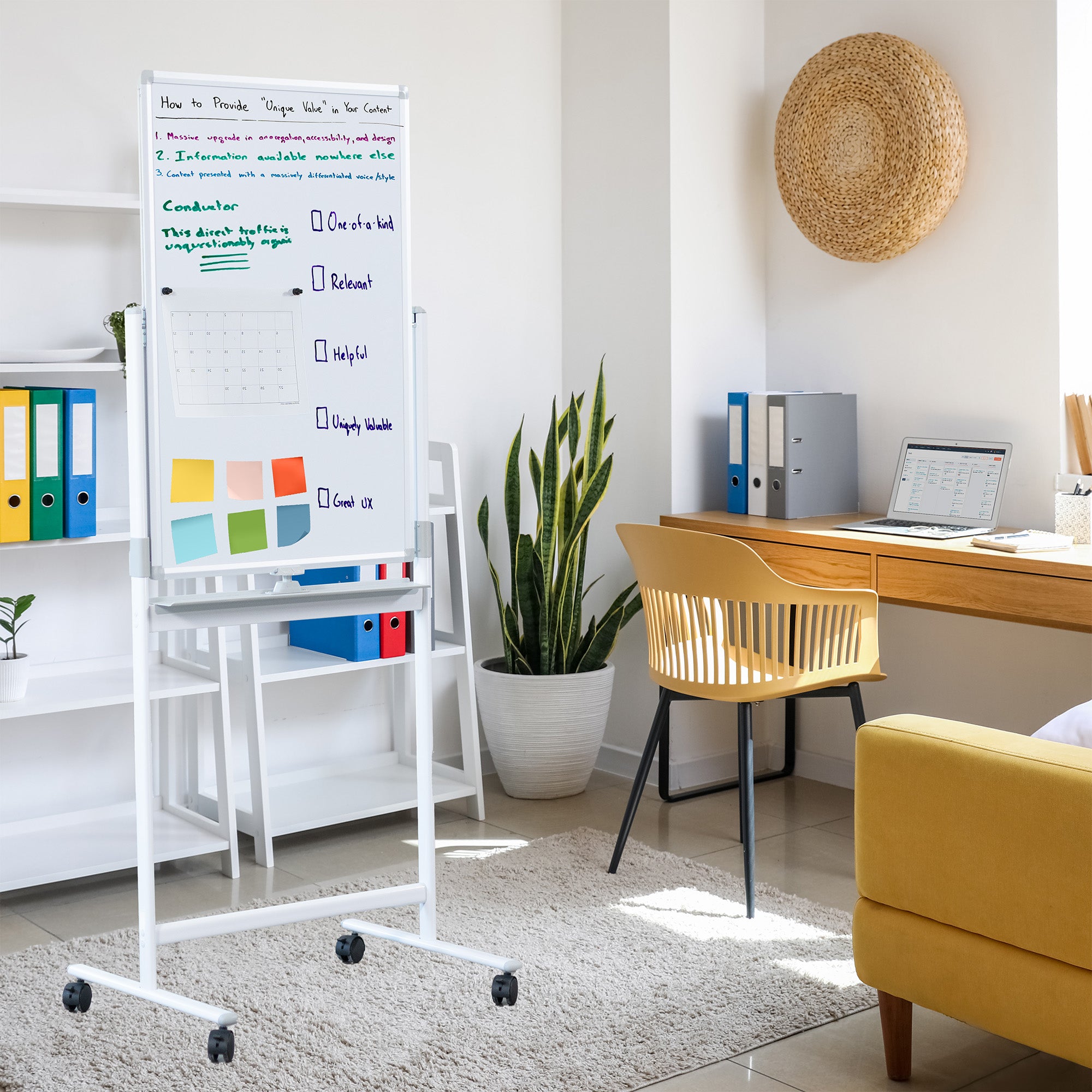 24" x 36" mobile double sided whiteboard in home office.