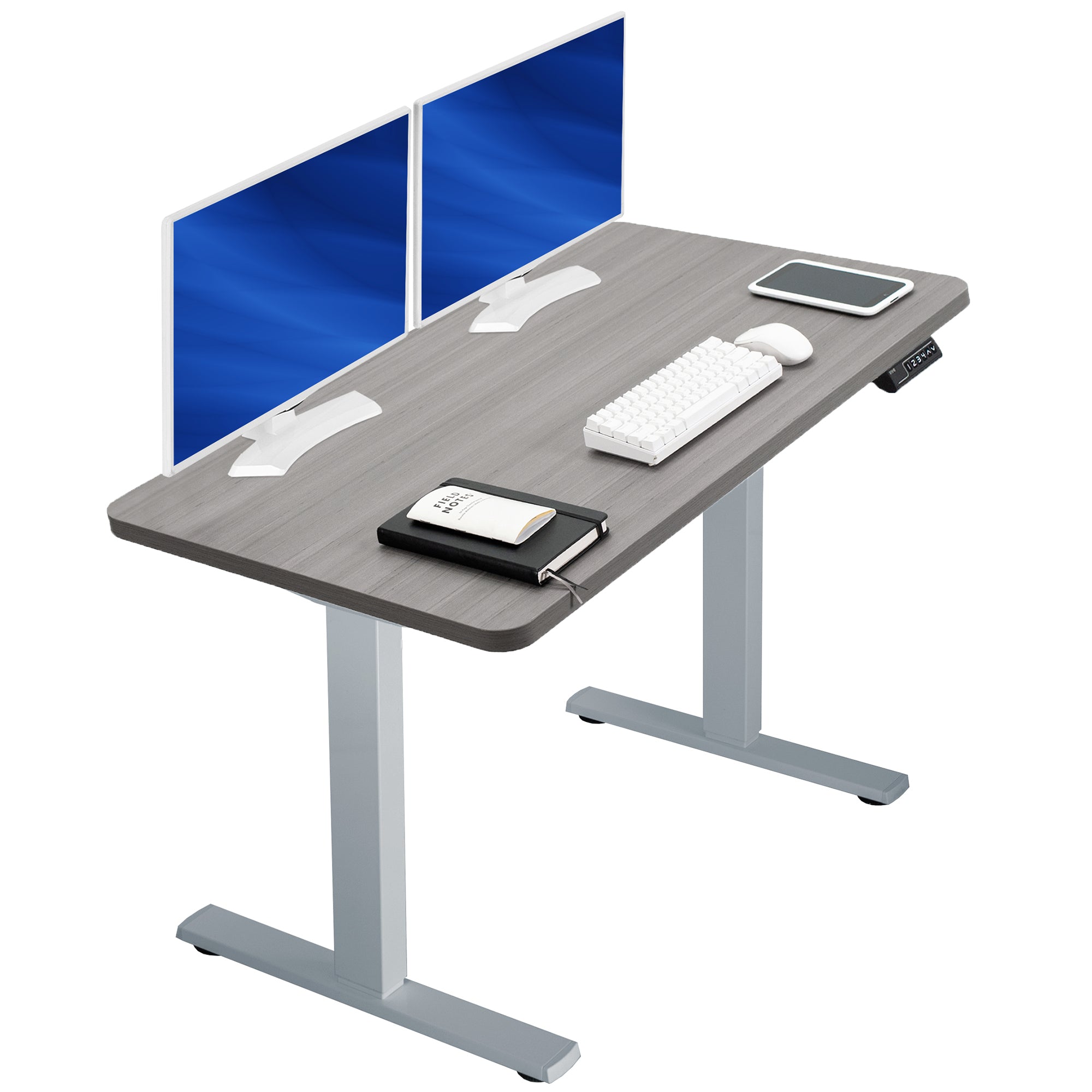 Sturdy ergonomic sit or stand active desk workstation with adjustable height using smart control panel.