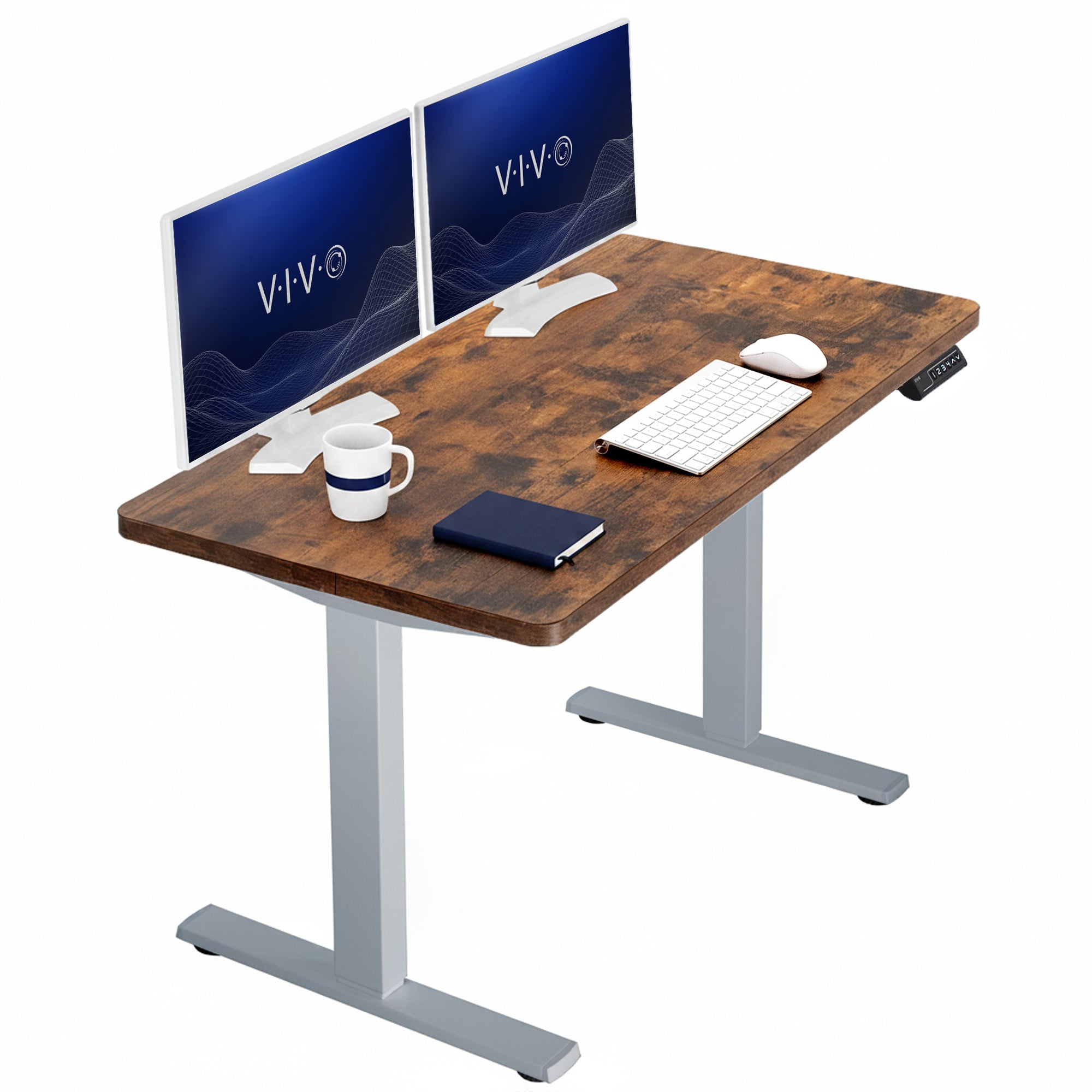 Sturdy ergonomic sit or stand active desk workstation with adjustable height using smart control panel.