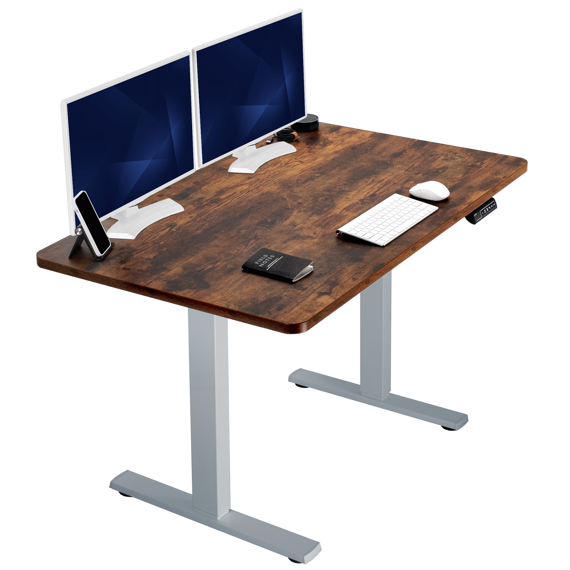 Sturdy ergonomic sit or stand active desk workstation with adjustable height using smart control panel.