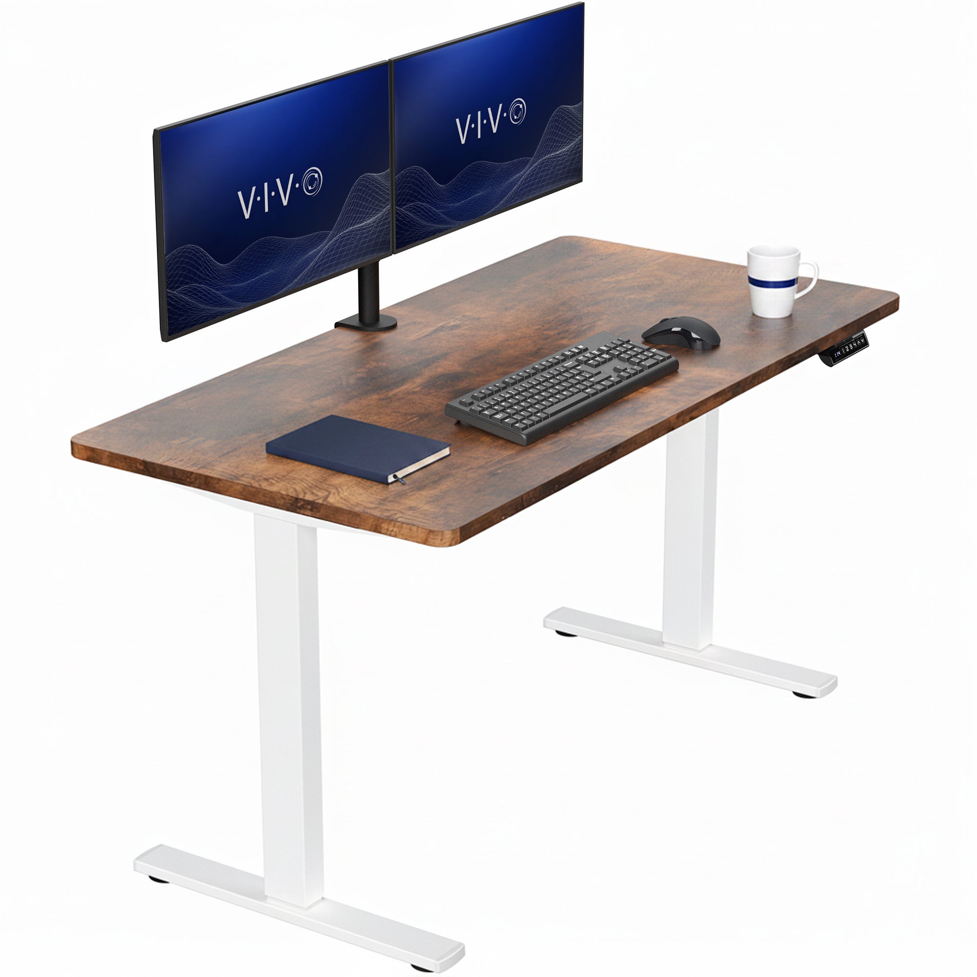 Sturdy ergonomic sit or stand active desk workstation with adjustable height using smart control panel.