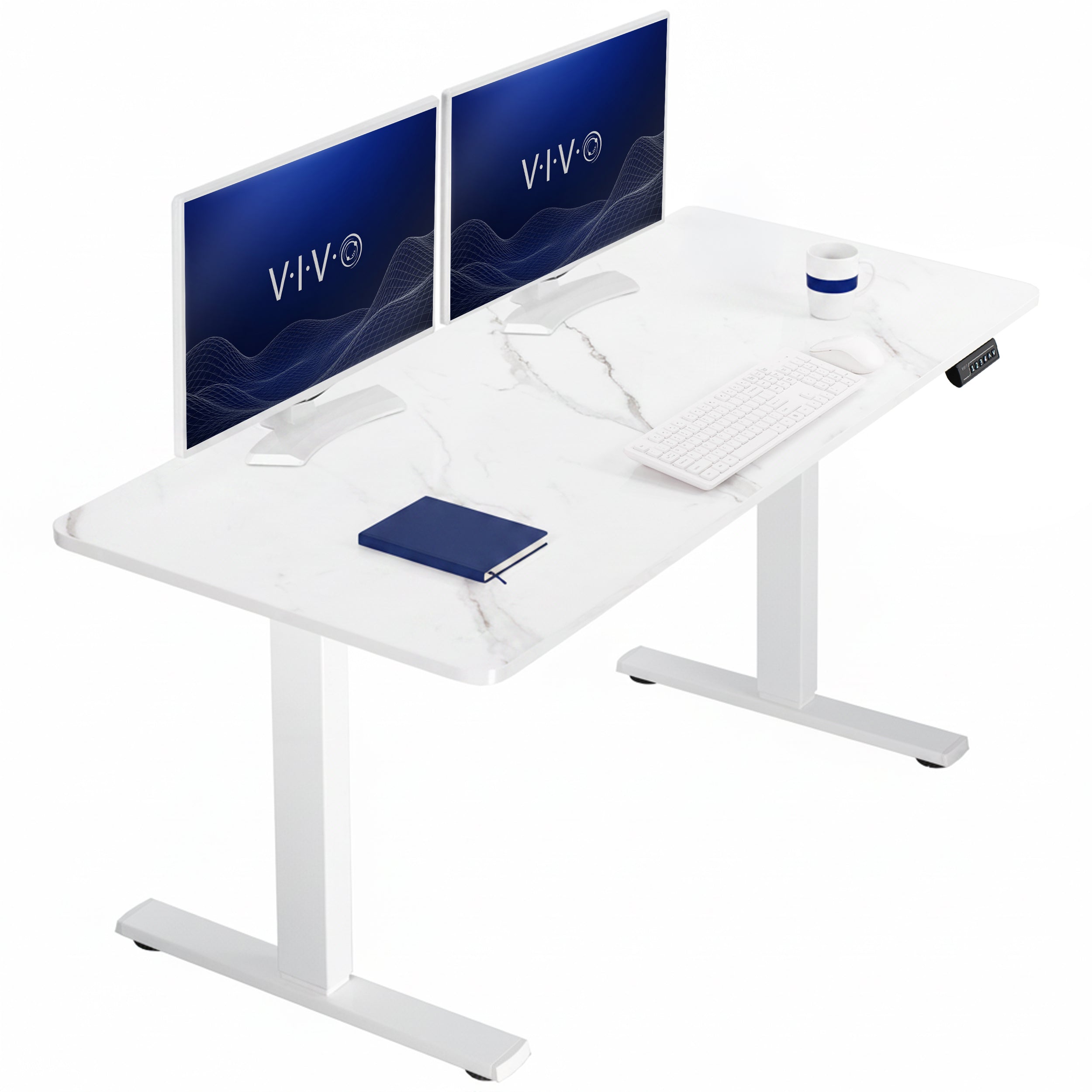 Sturdy ergonomic sit or stand active desk workstation with adjustable height using smart control panel.