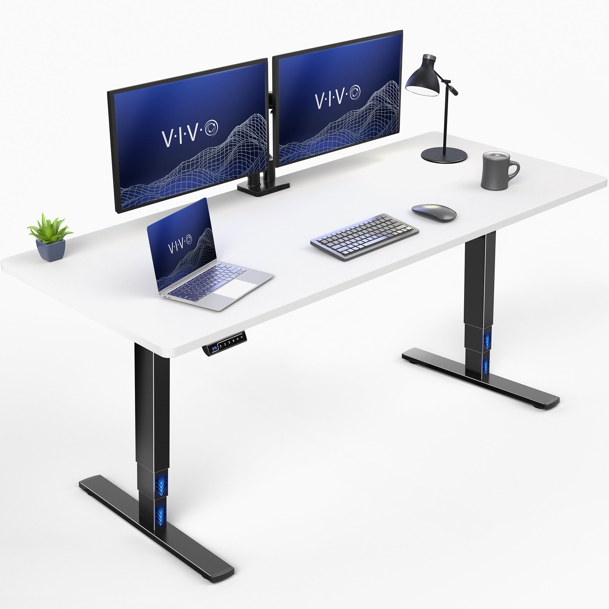 White Desktop 2E Series - 71" x 30" Electric Desk with Touch Screen Memory Controller