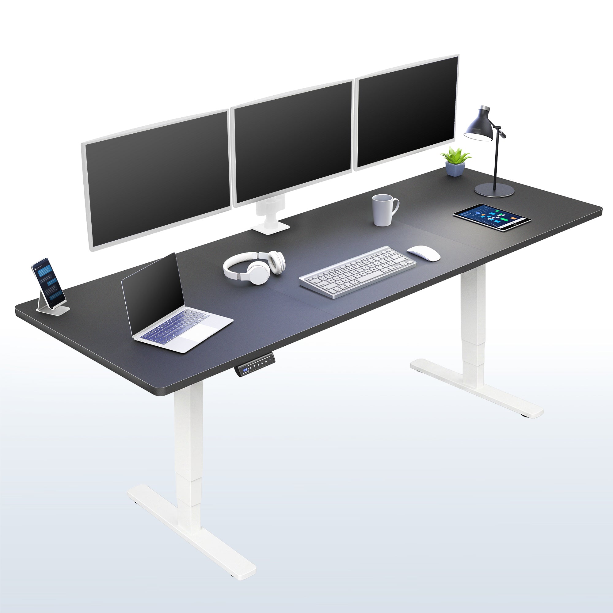 Black Top / White Frame 2E Series - 83" x 30" Electric Desk with Touch Screen Memory Controller