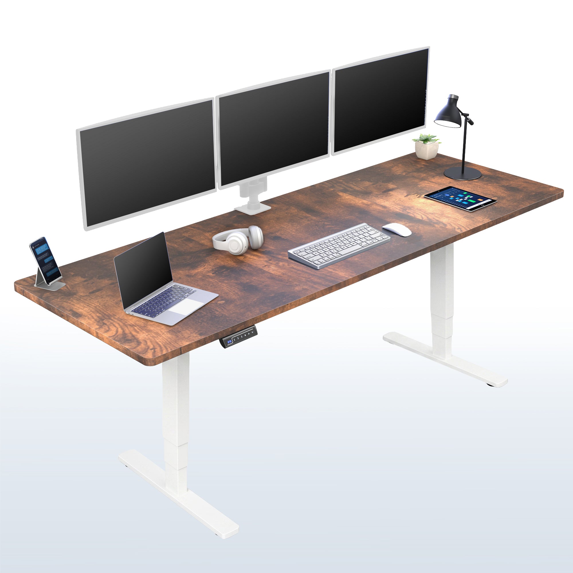Rustic Vintage Brown Top / White Frame 2E Series - 83" x 30" Electric Desk with Touch Screen Memory Controller