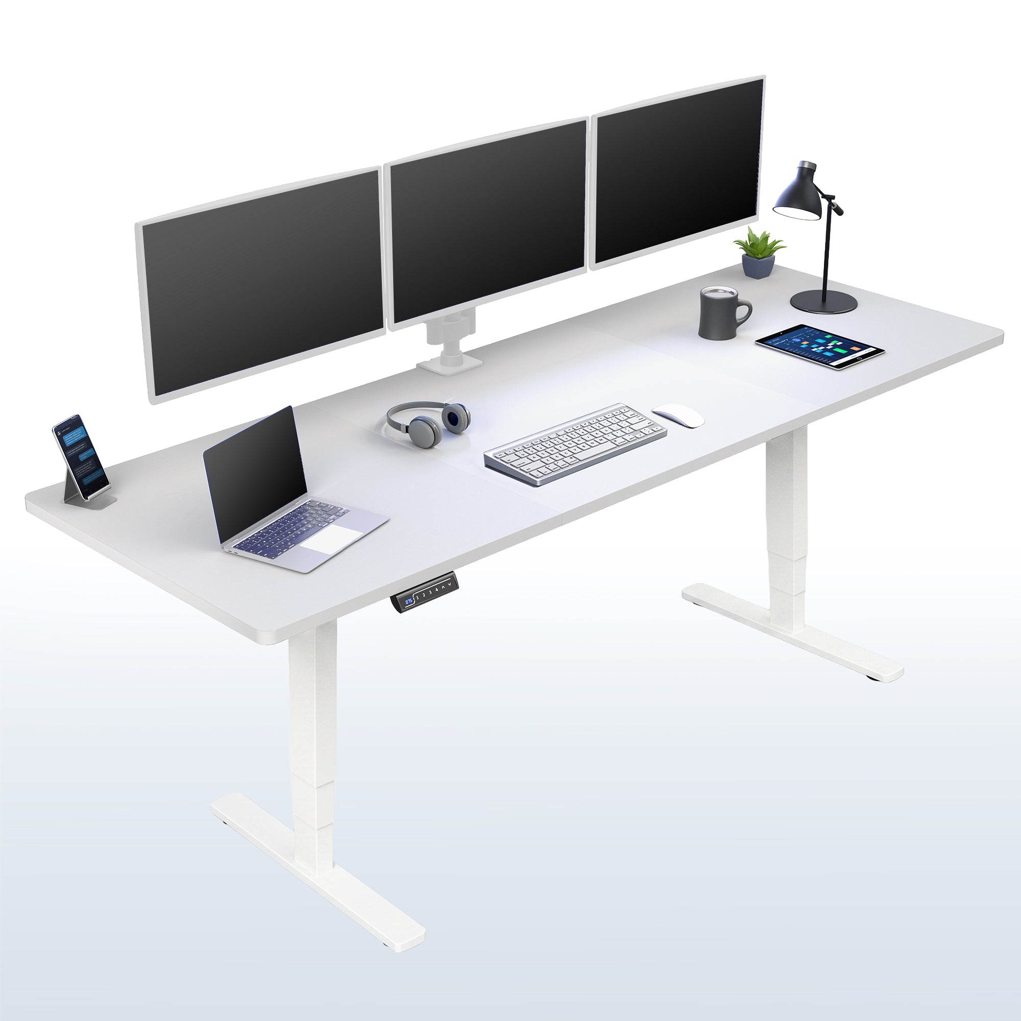 White Top / White Frame 2E Series - 83" x 30" Electric Desk with Touch Screen Memory Controller
