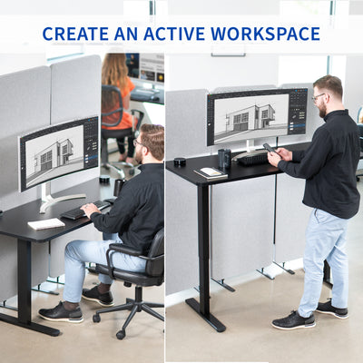 Sturdy electric sit or stand desk workstation with adjustable height.Heavy-duty electric height adjustable desktop workstation for active sit or stand efficient workspace.