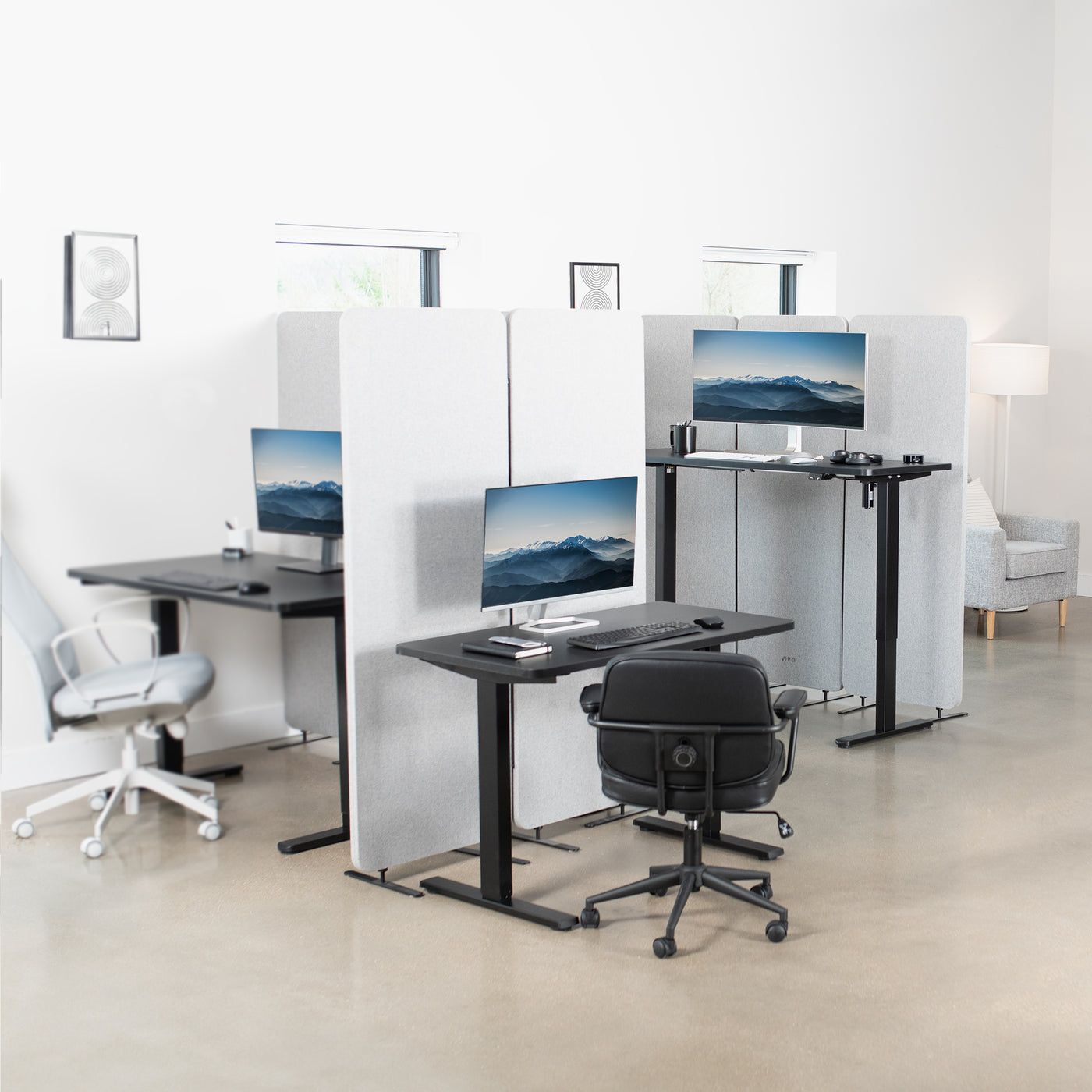 Ergonomic electric height adjustable desktop workstation for active sit or stand efficient workspace.