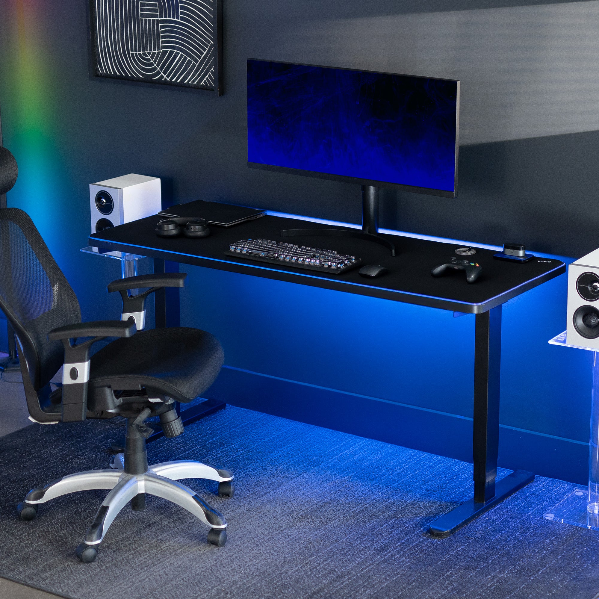 Large 60 x 24 inch Full Size Desk Pad with RGB Lighting for Office Ambience and Immersive Gaming, Oversized Mouse Pad Table Top Cover, 12 Color Modes, Non-slip Base