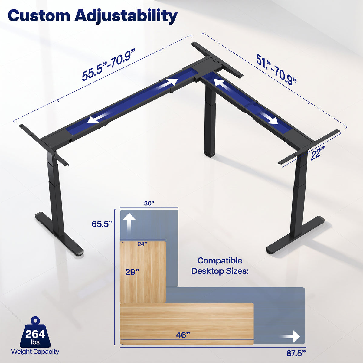 Electric Multi Motor Corner Desk Frame with Memory Controller