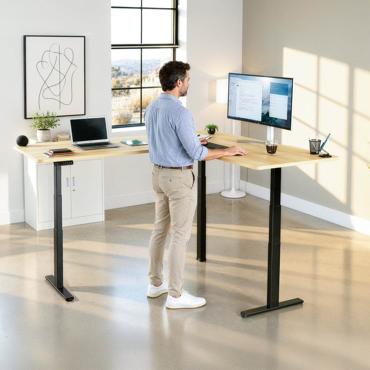 Electric Multi Motor Corner Desk Frame with Memory Controller