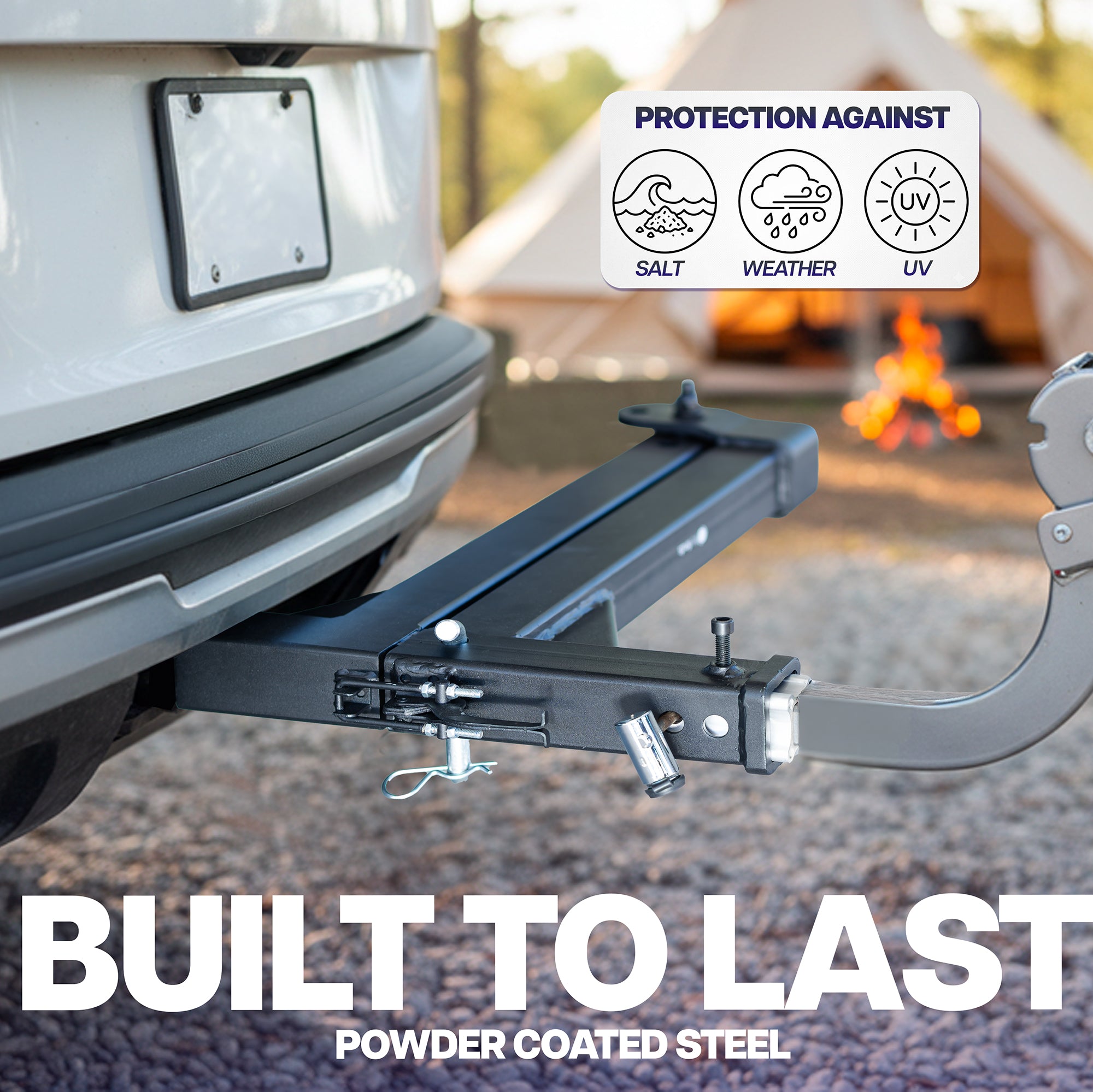 Universal truck swing hitch with durable steel construction designed for long-lasting outdoor and travel use