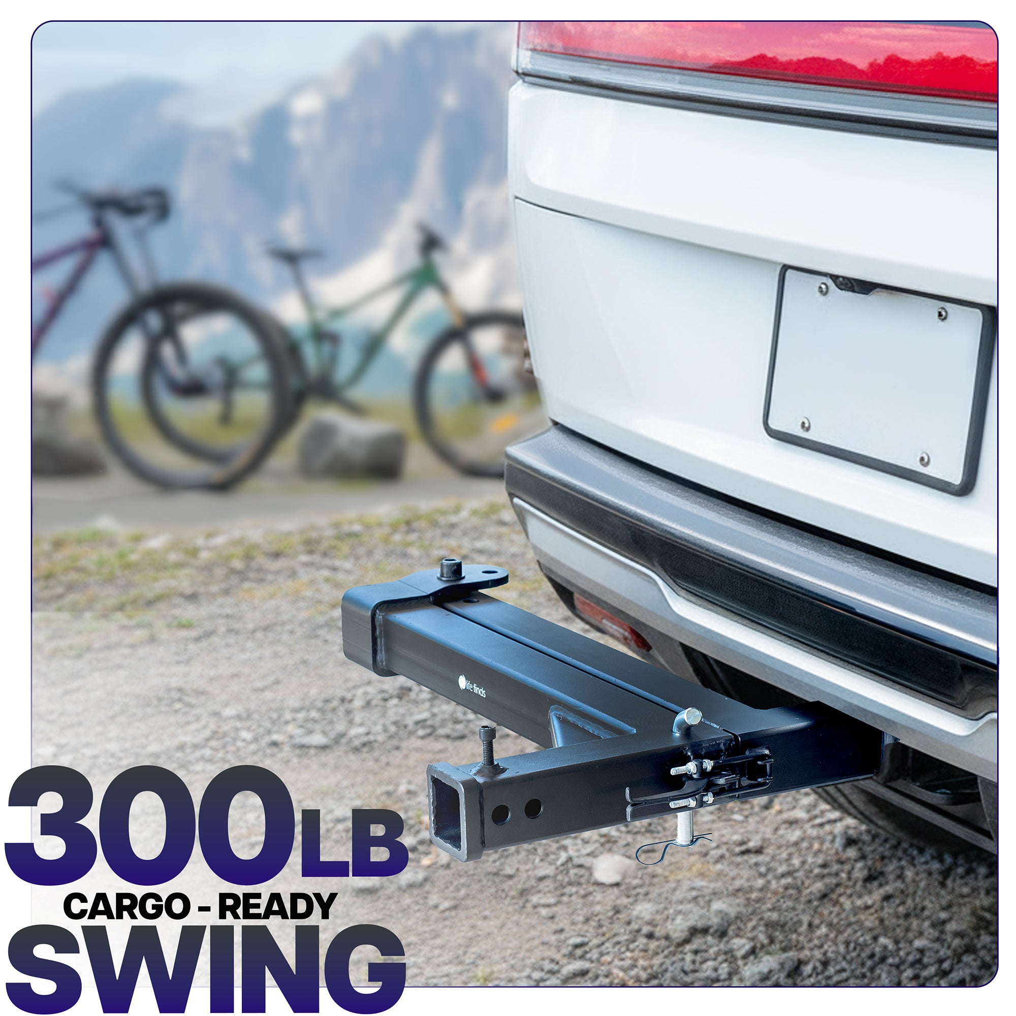 Heavy duty swing-away hitch adapter with 300-pound capacity for compatible hitch-mounted accessories