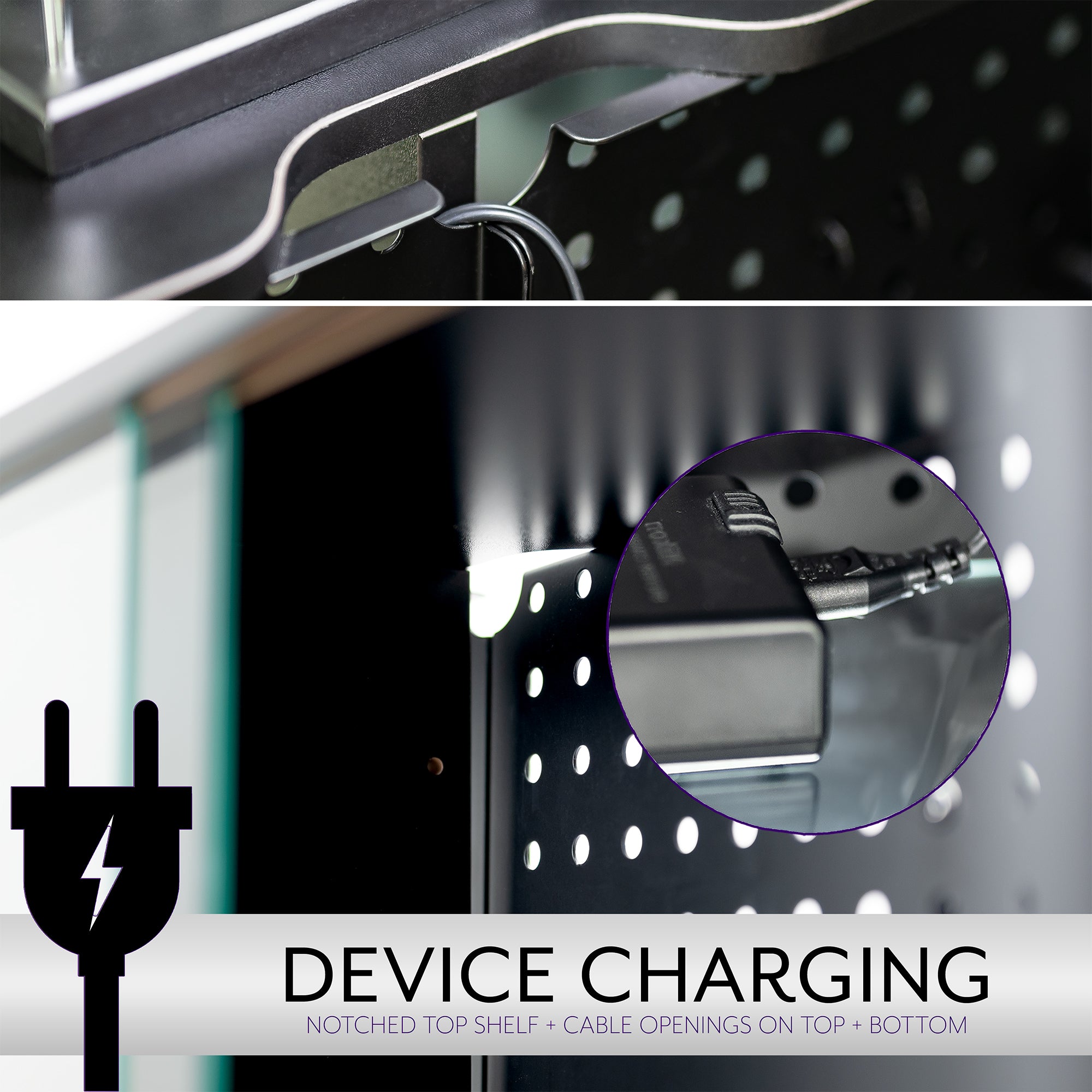 Pegboard cabinet with sliding glass doors for convenient storage and decor. Organization accessories are included and the glass shelves are height adjustable. Use as a freestanding display or wall mount to wood studs, brick, or concrete with hardware and instructions included.