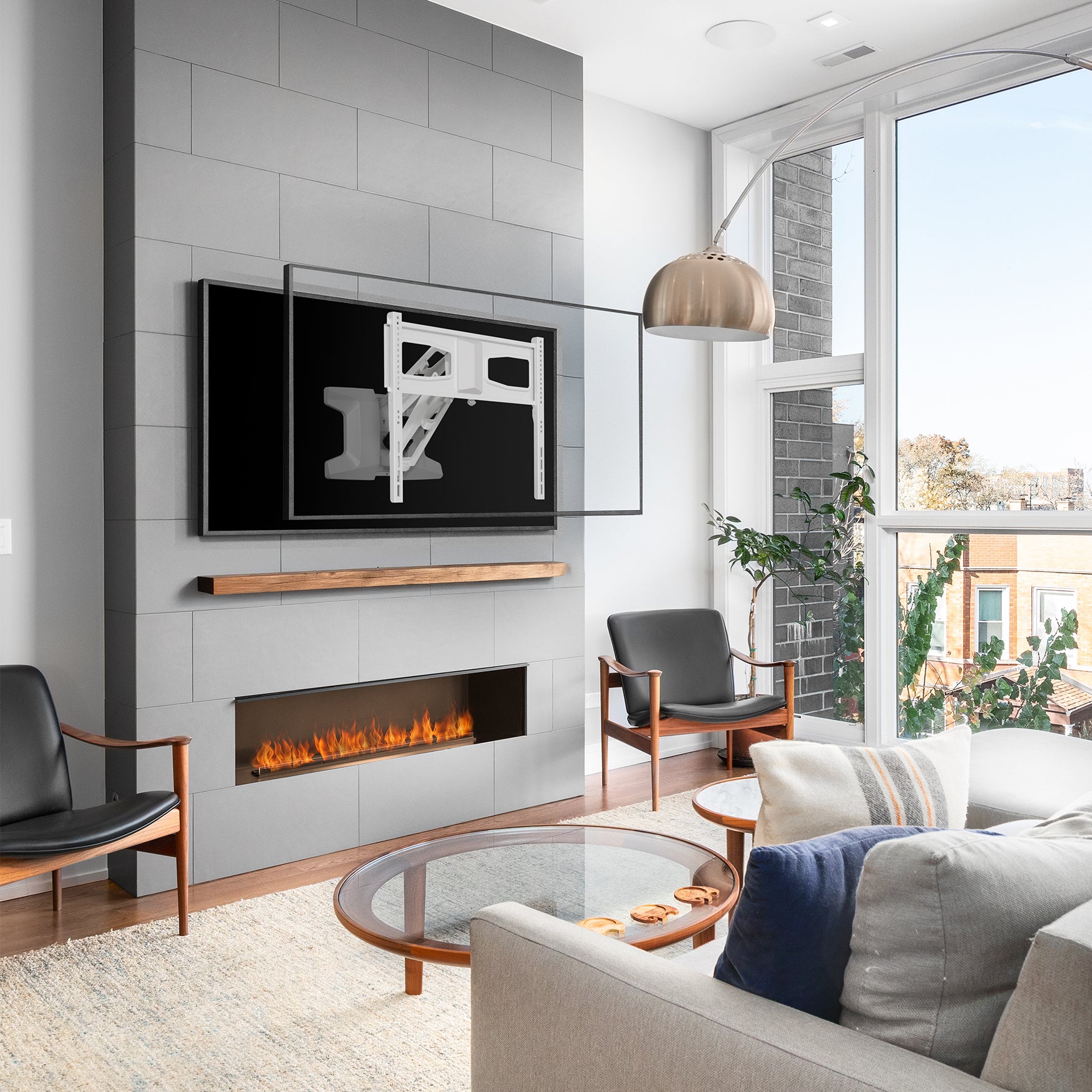 Electric TV Wall Mount elevates your screen to a comfortable viewing height.