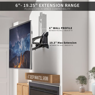 Height adjustable TV mount that includes manual swivel adjustment to cater to side viewing.