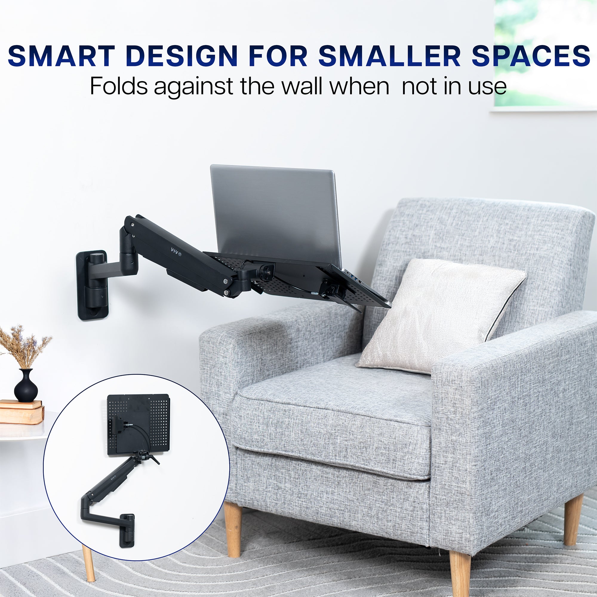 Folds against wall when not in use, designed for smaller spaces.