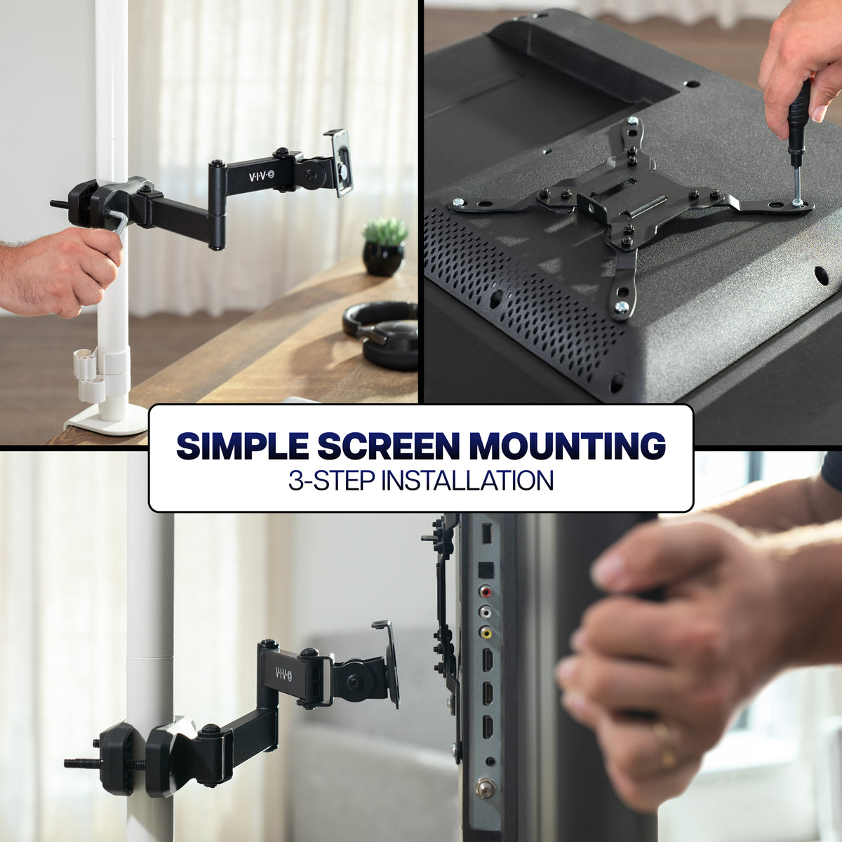 VESA monitor arm with secure pole clamp for quick installation and adjustable display positioning