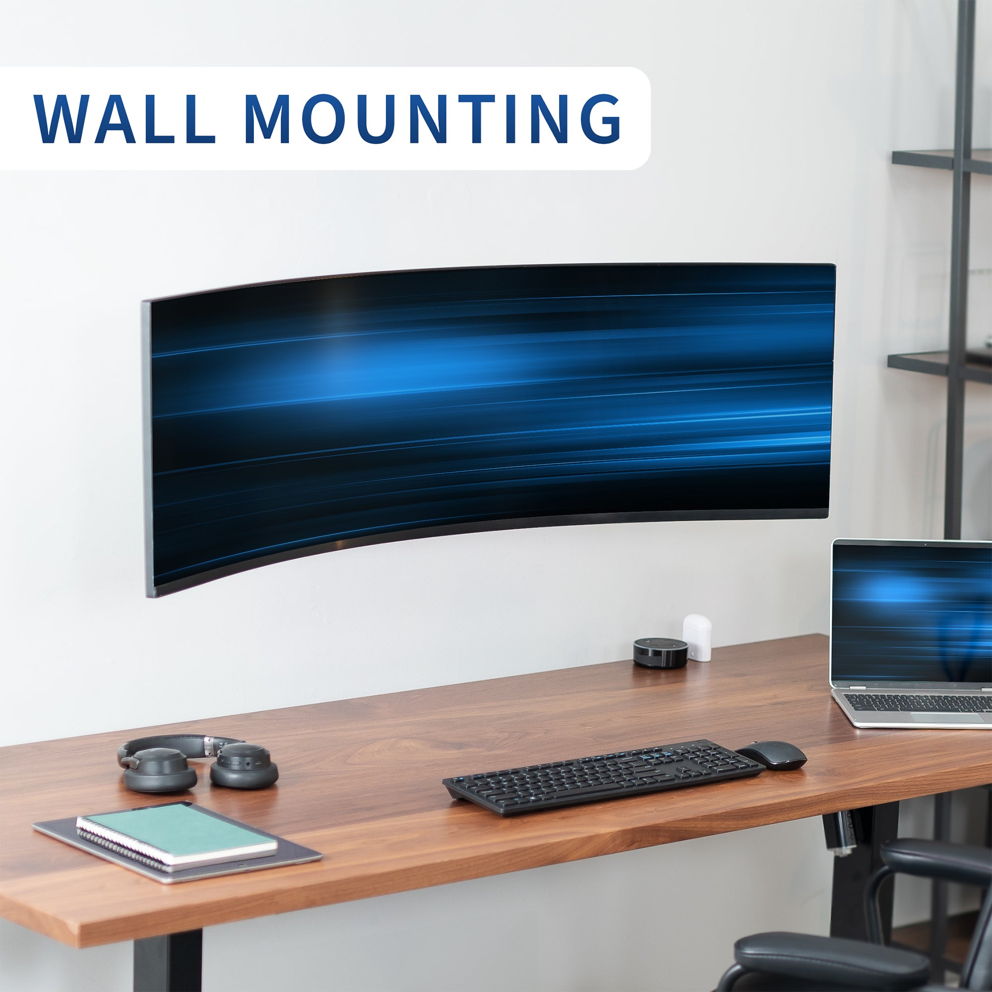Pole mounted monitor bracket for ultrawide or standard screens with a quick-release bracket and tilt, swivel, and rotation.