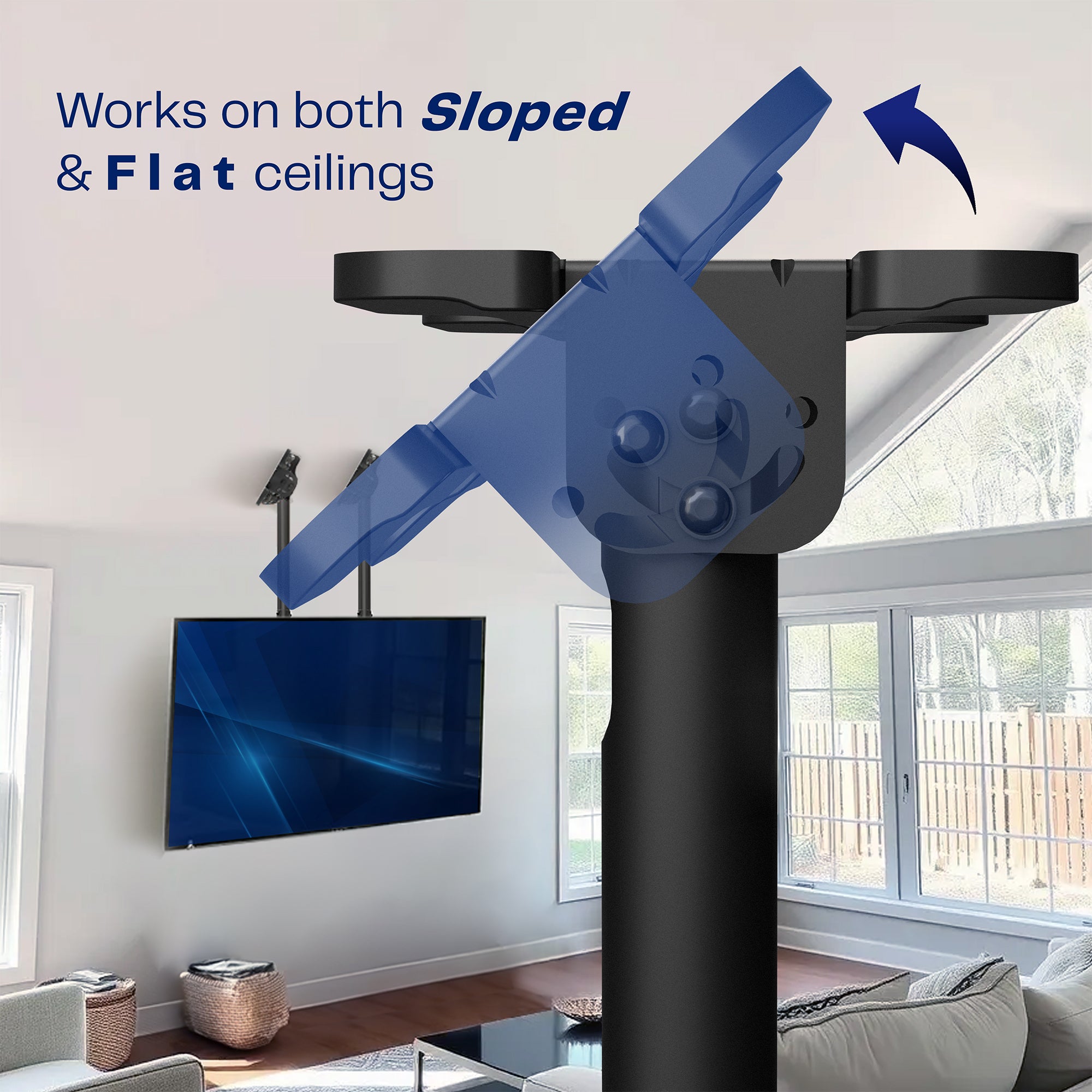 Dual Pole Extra Large 60” to 120” TV Ceiling Mount with Extension Pole