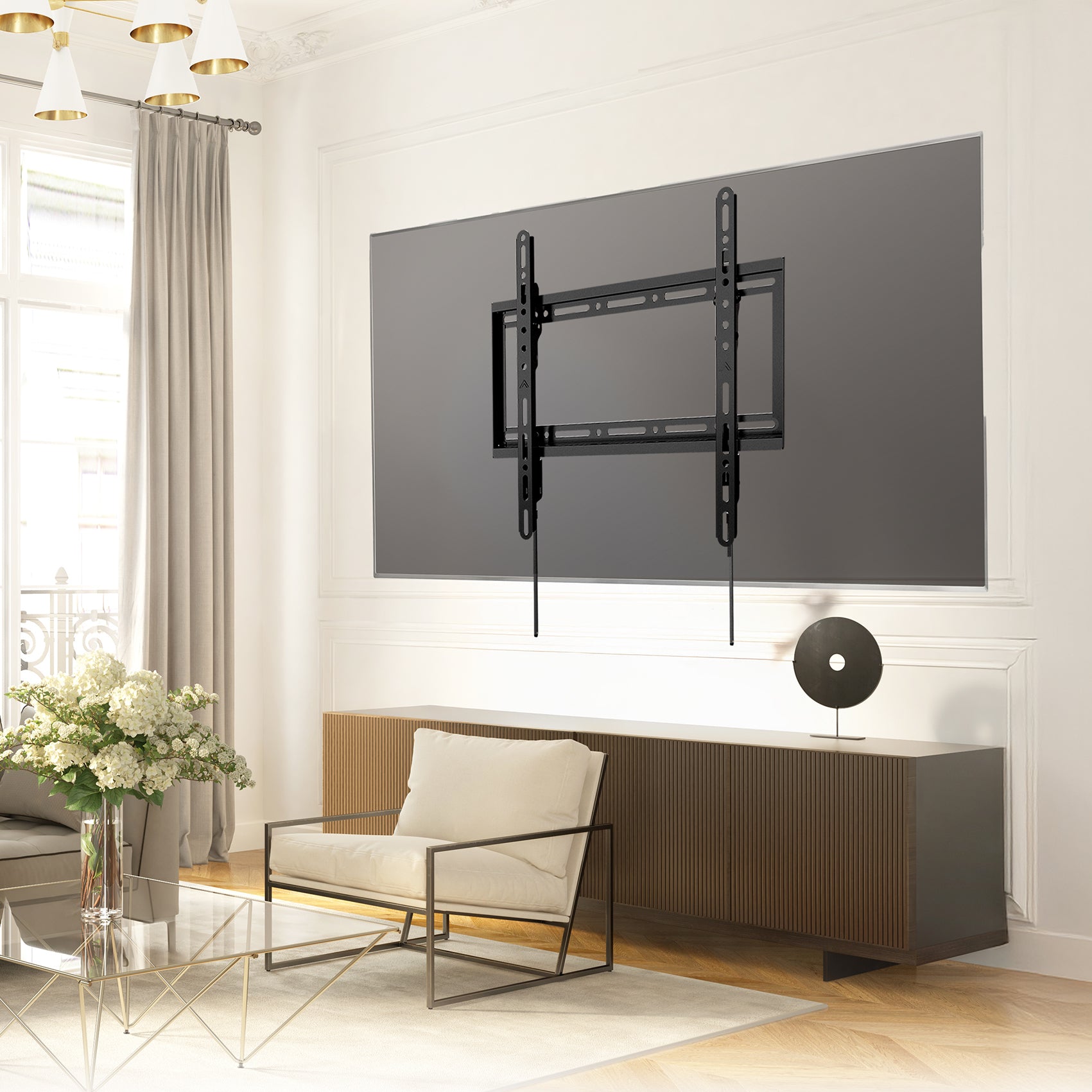 Modern living room with a mounted TV.