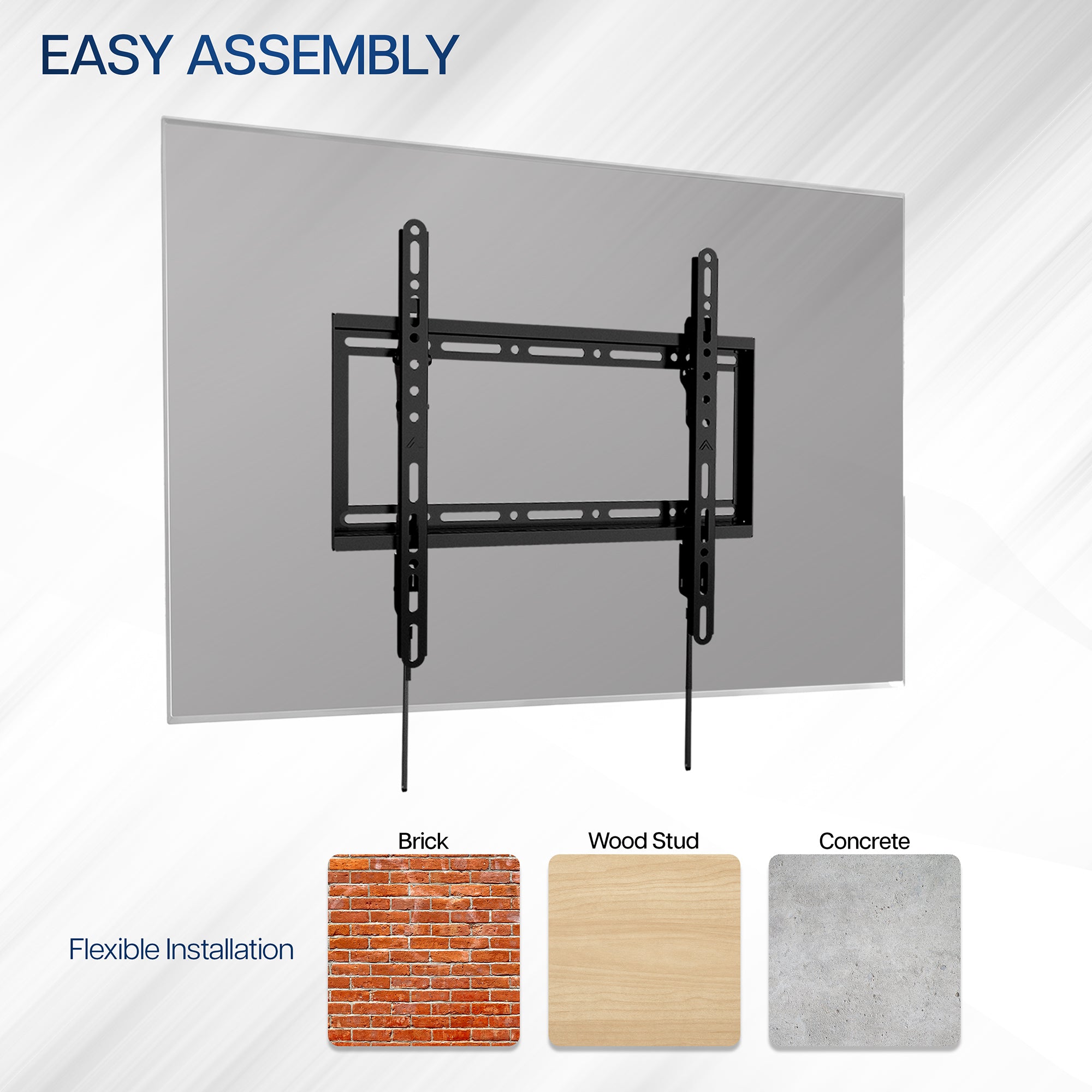TV wall mount with installation flexibility on different surfaces.