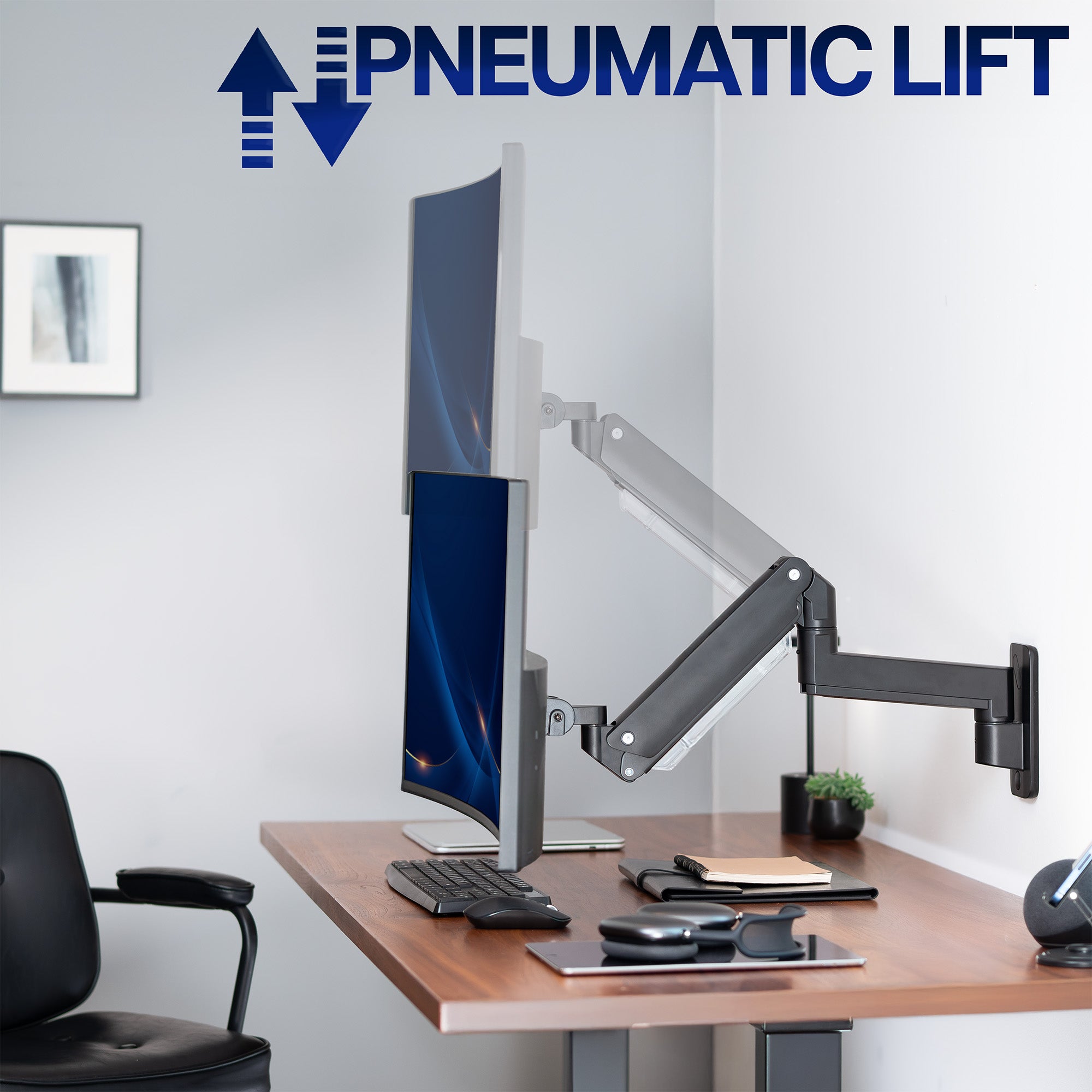 Pneumatic Arm Single Ultrawide Monitor Wall Mount