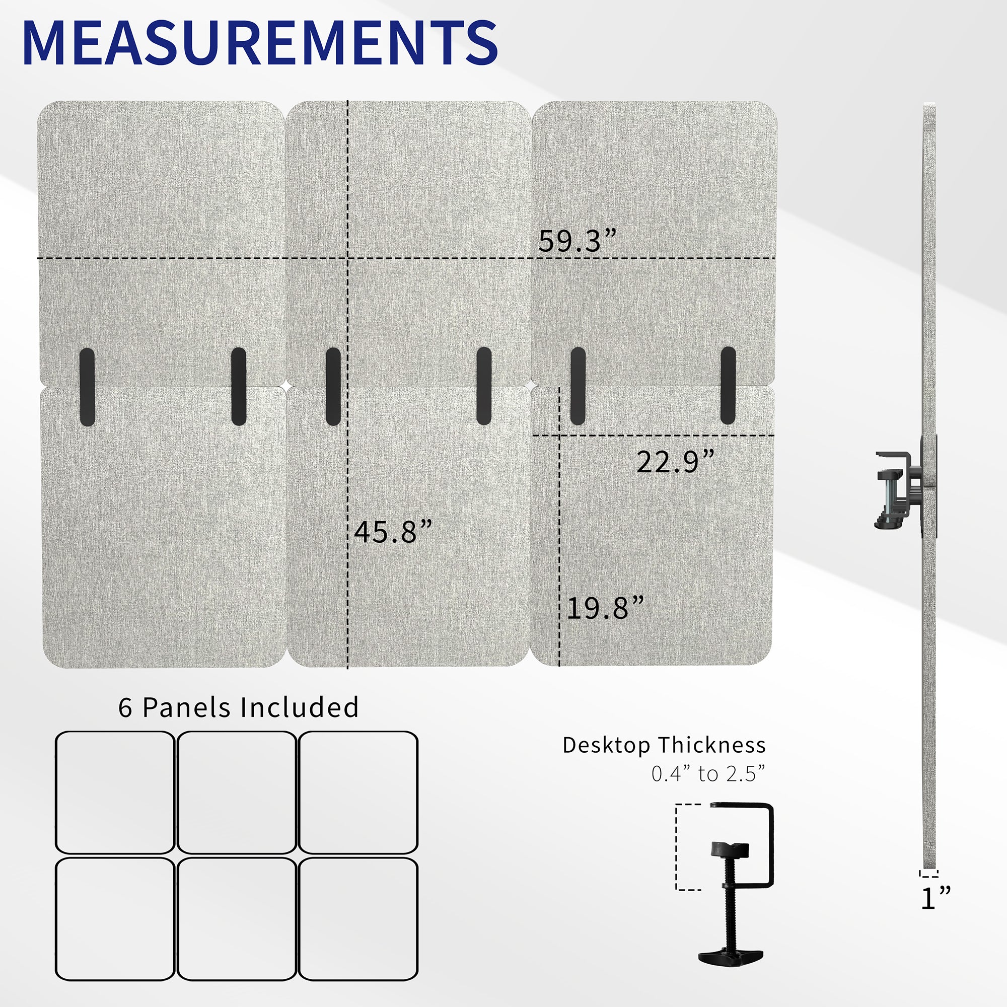 Full Height Clamp-on Desk Privacy Panels (x3)