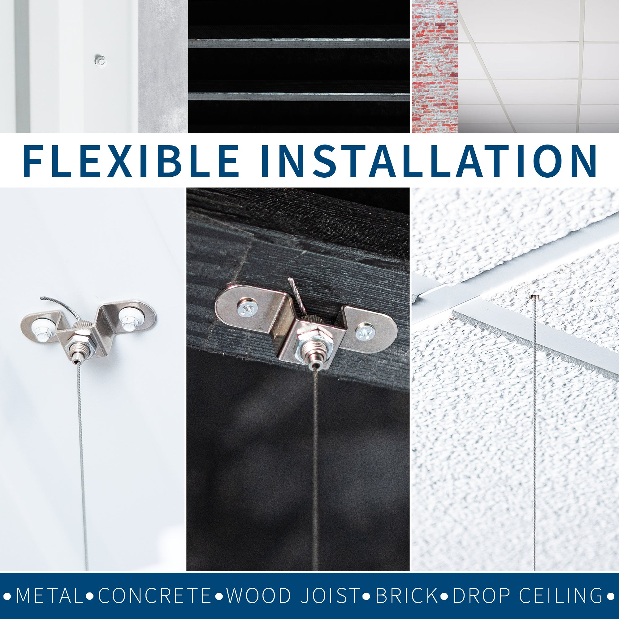Acoustic ceiling waffle panel with adjustable suspension cables for flexible hanging height and placement