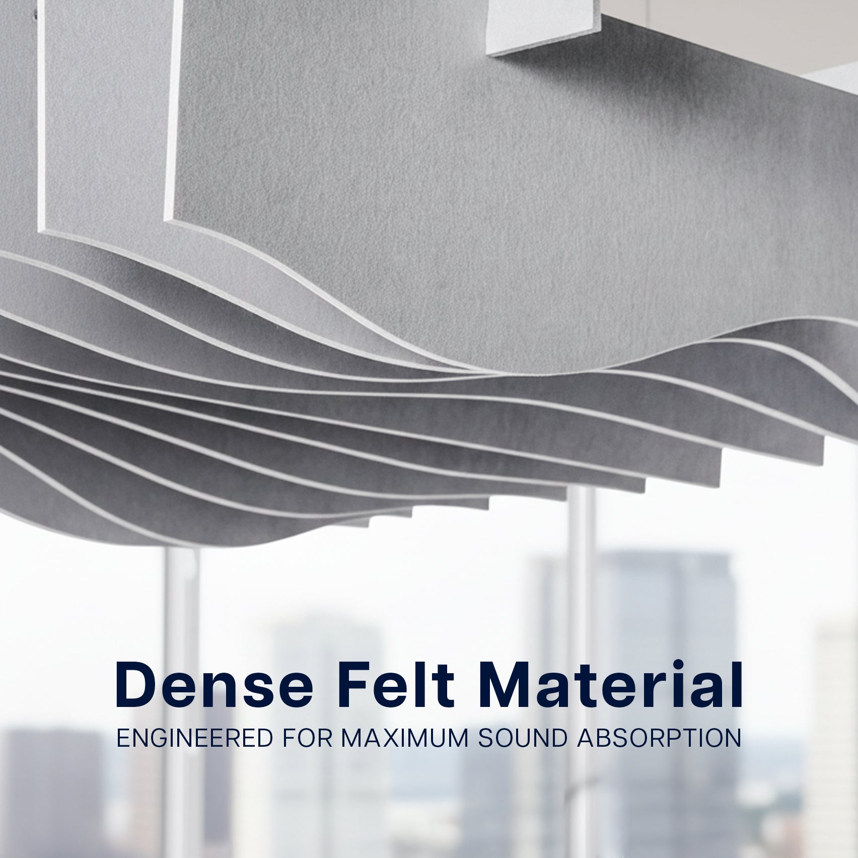 Gray wavy acoustic ceiling panels close up view