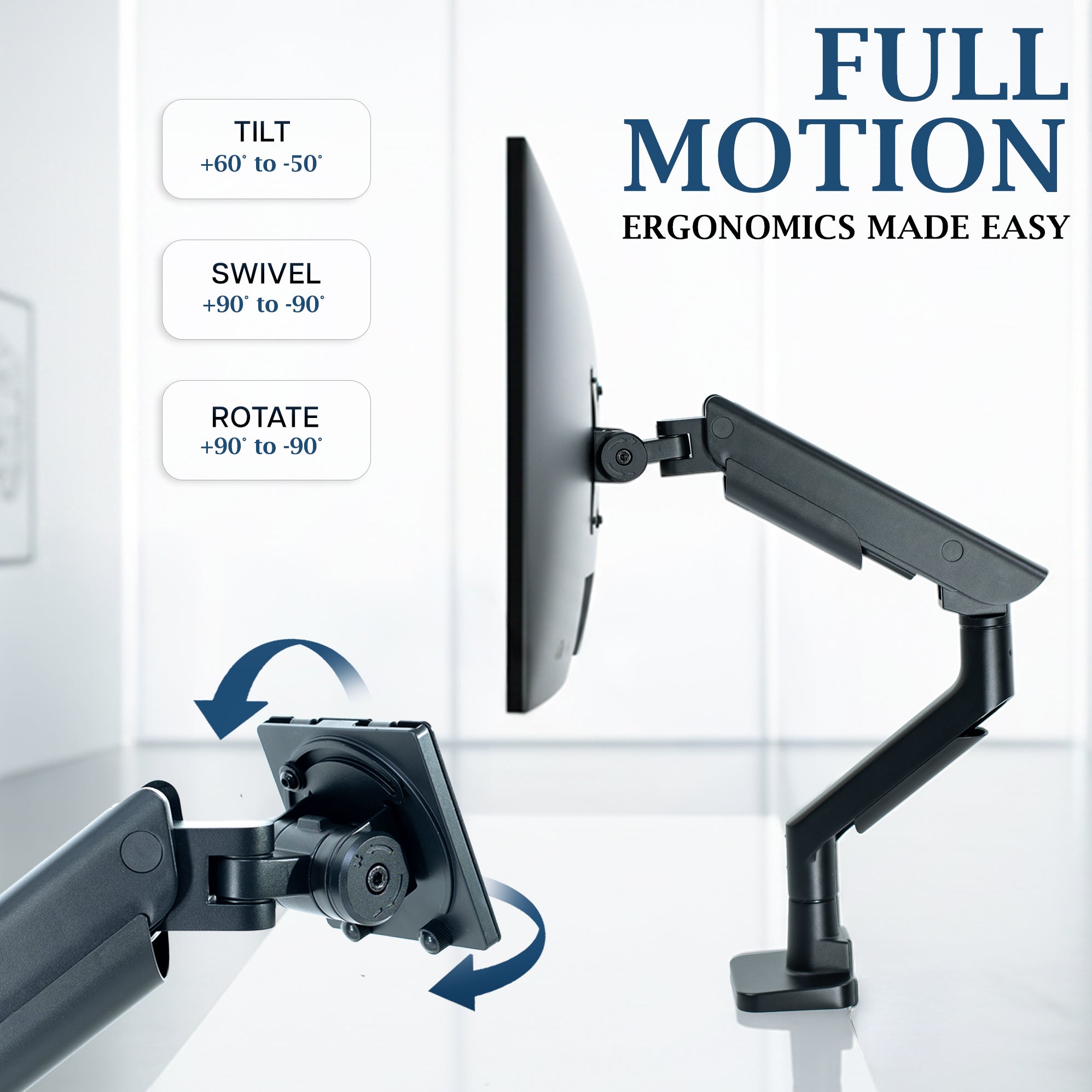 VIVO PRO Pneumatic Arm Single Ultrawide Monitor Desk Mount - Up to 57" Screens