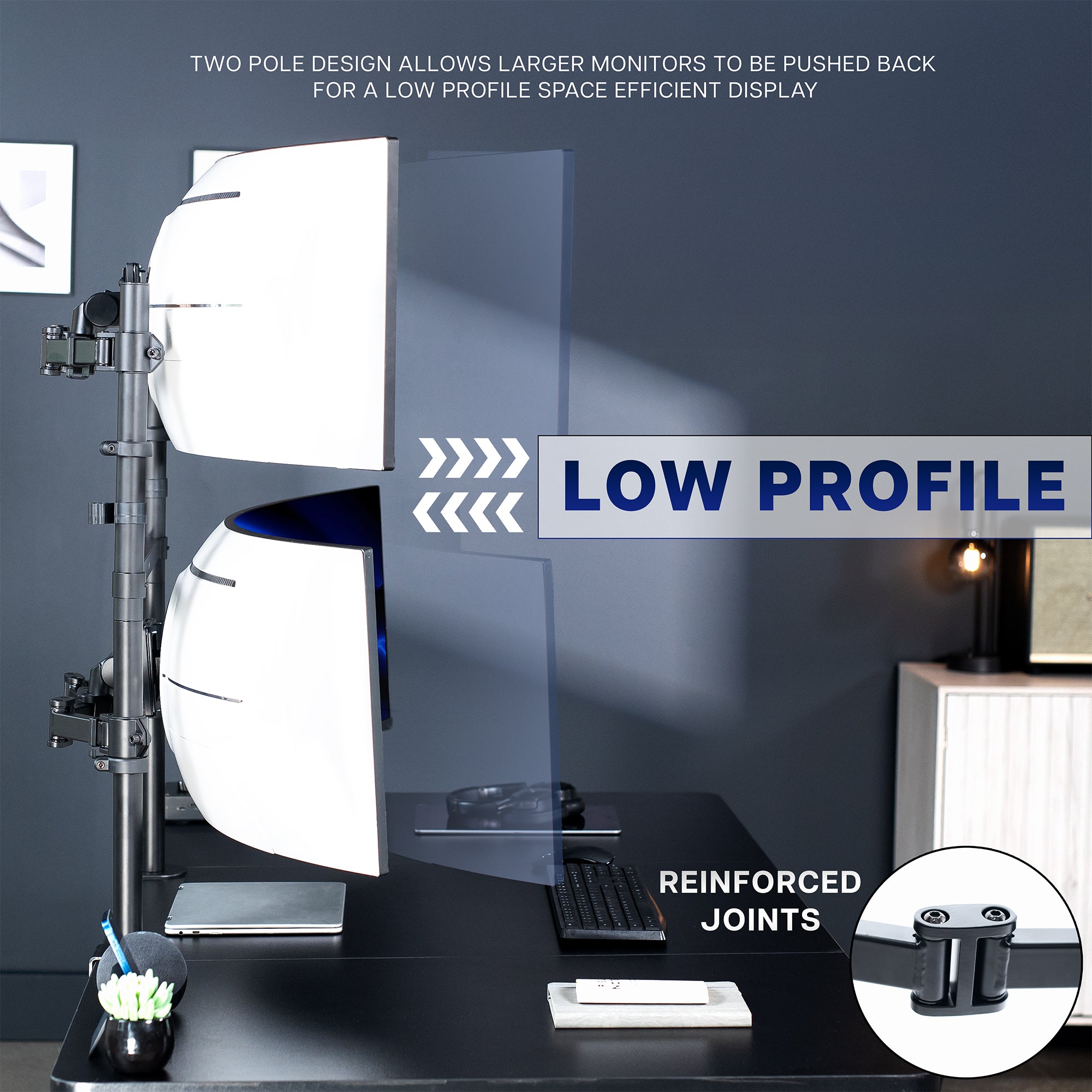 2-Pole Dual Ultrawide Vertical Monitor Desk Mount - Up to 57" Screens
