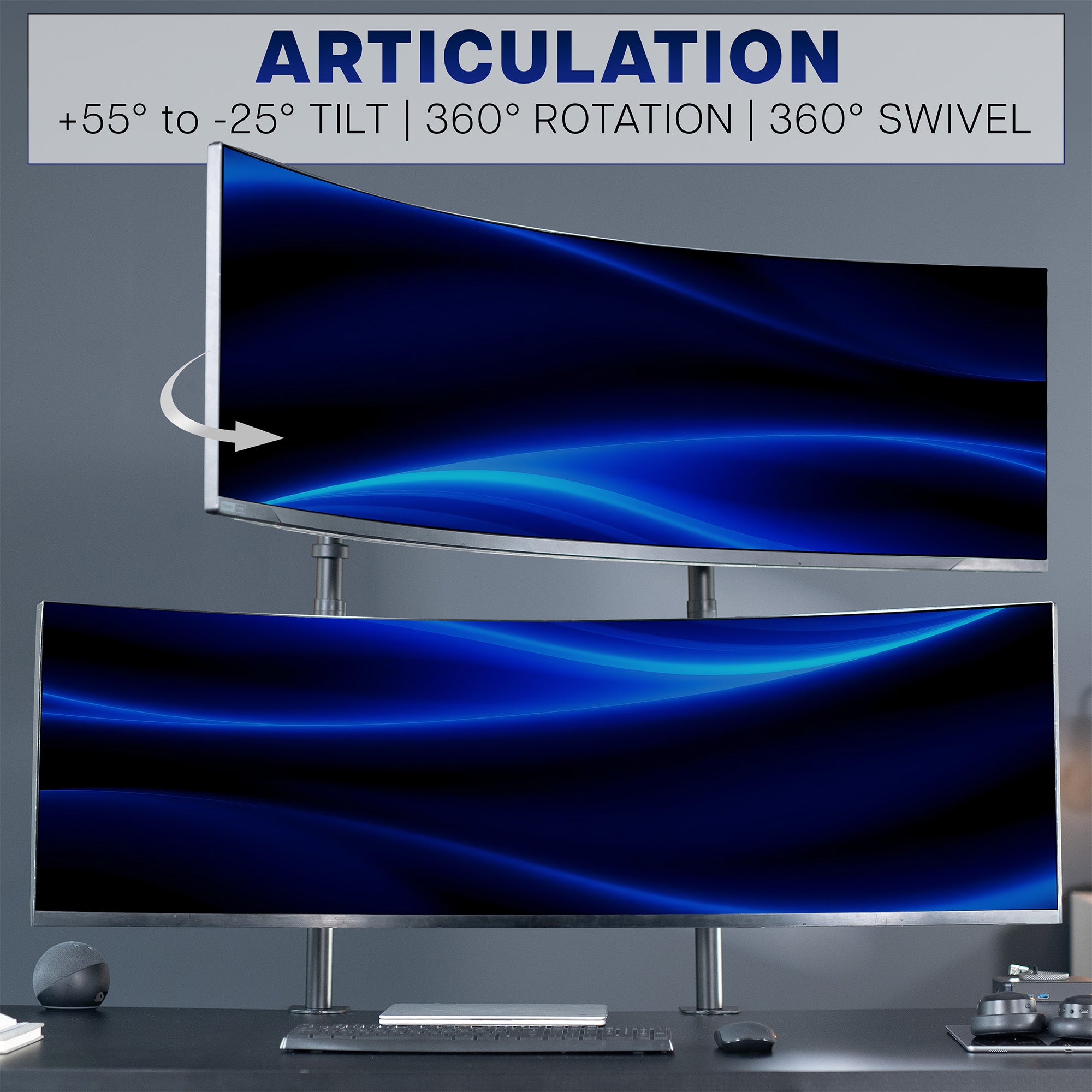 2-Pole Dual Ultrawide Vertical Monitor Desk Mount - Up to 57" Screens