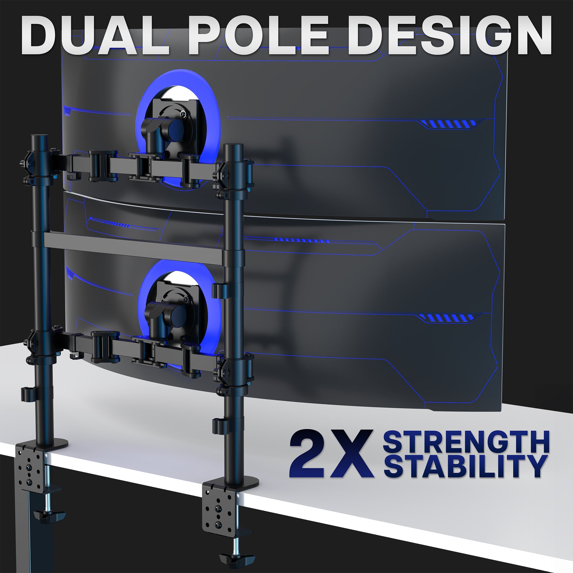 2-Pole Dual Ultrawide Vertical Monitor Desk Mount - Up to 57" Screens