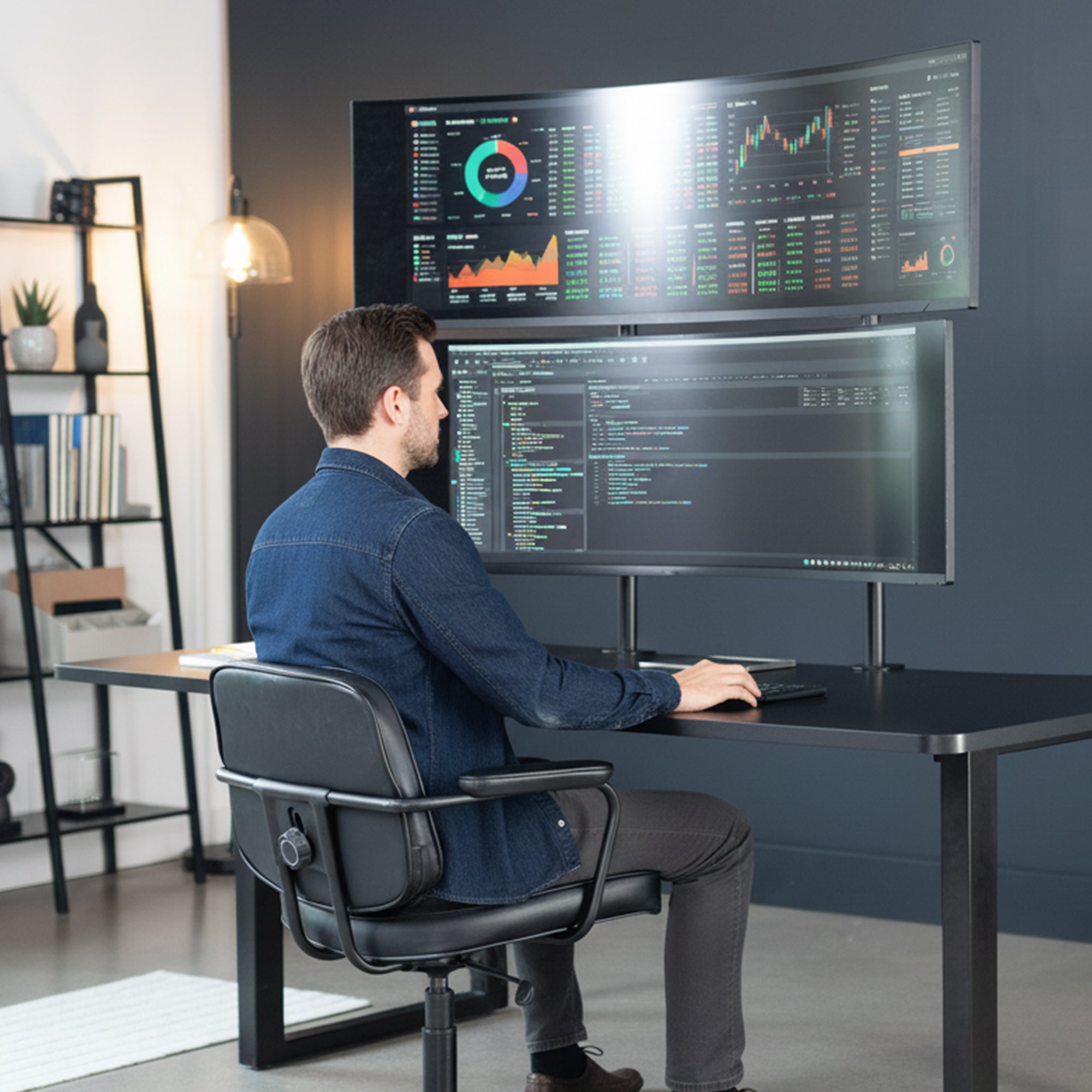 2-Pole Dual Ultrawide Vertical Monitor Desk Mount - Up to 57" Screens
