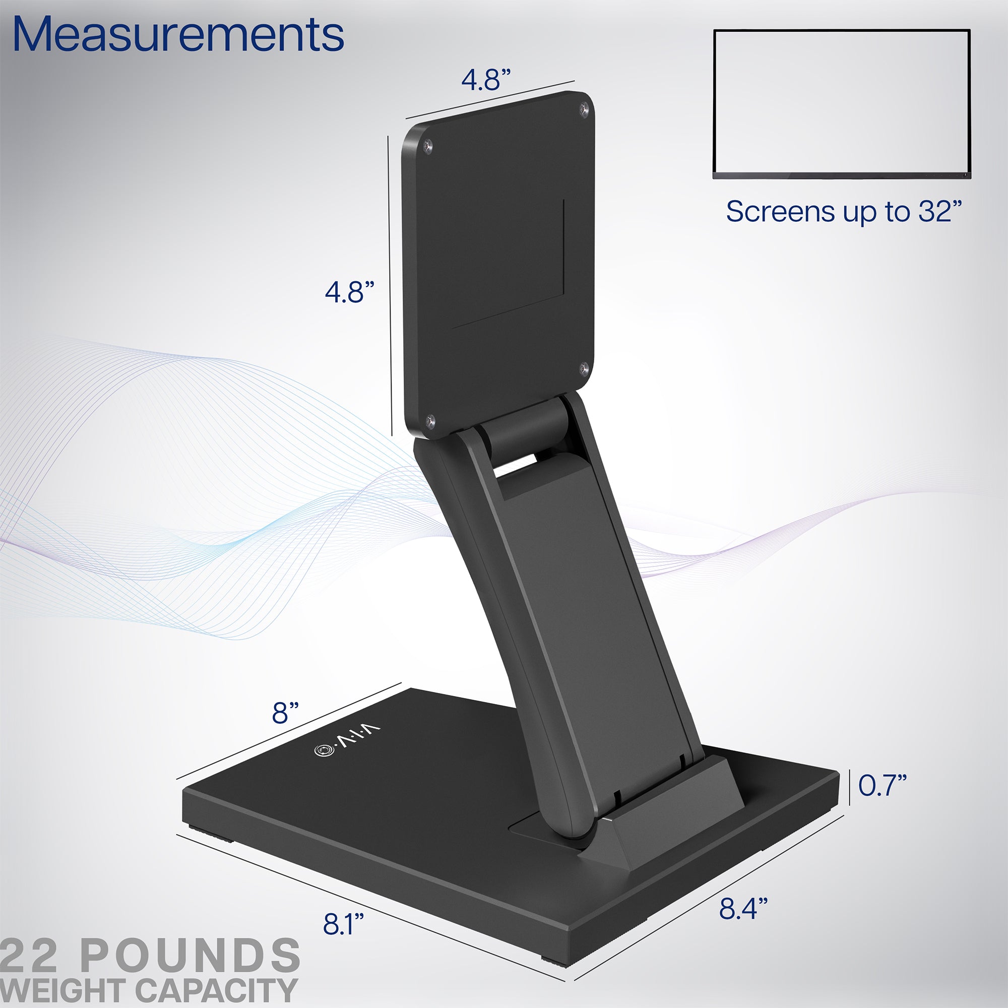 Black phone stand with measurements on a light gray background