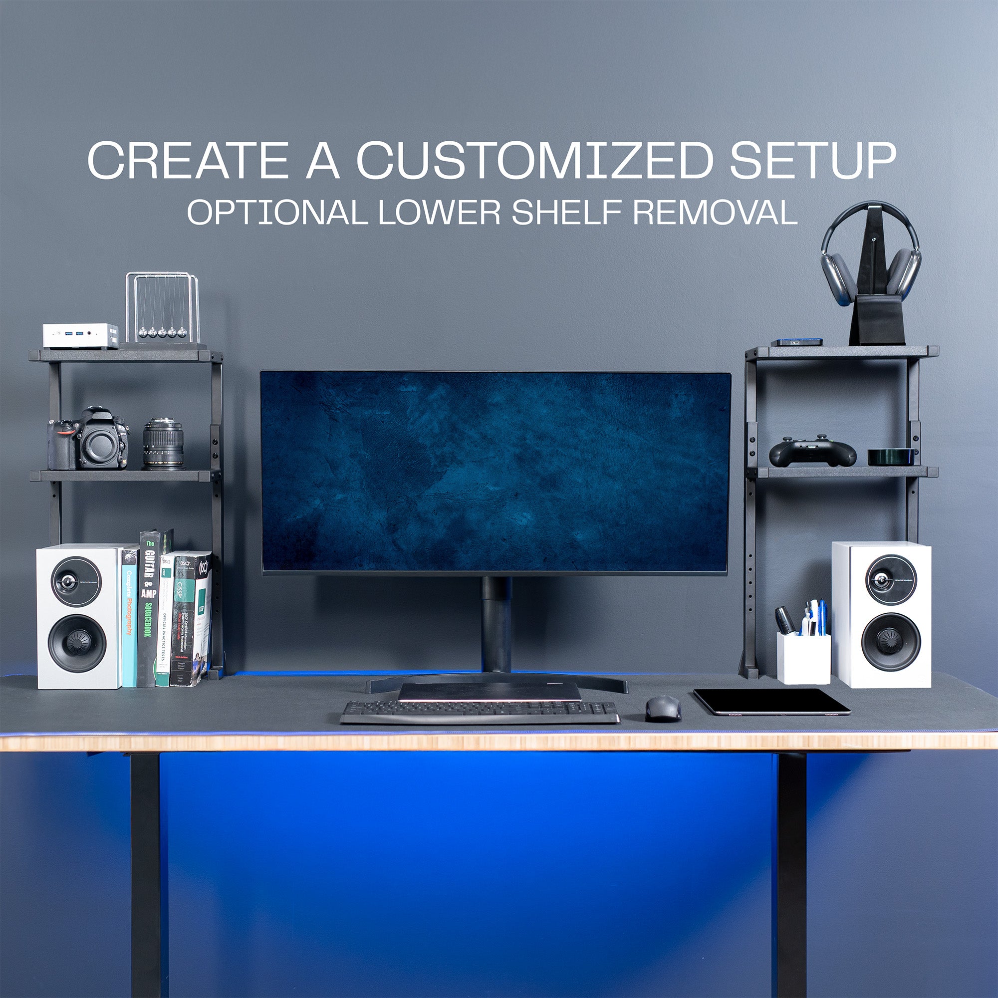 Modern home office with customized setup.