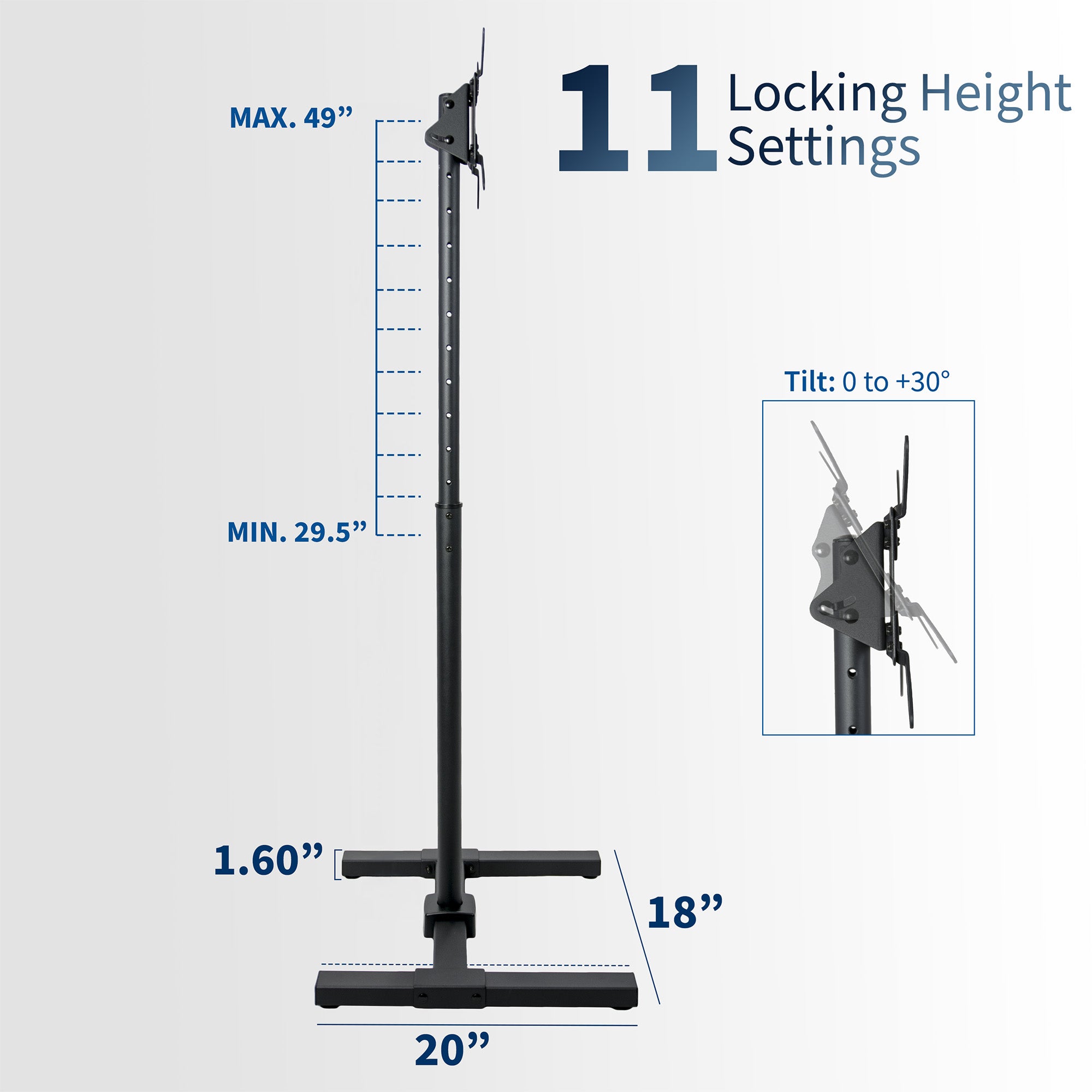 Sturdy height adjustable TV stand with tilt and leveling feet.