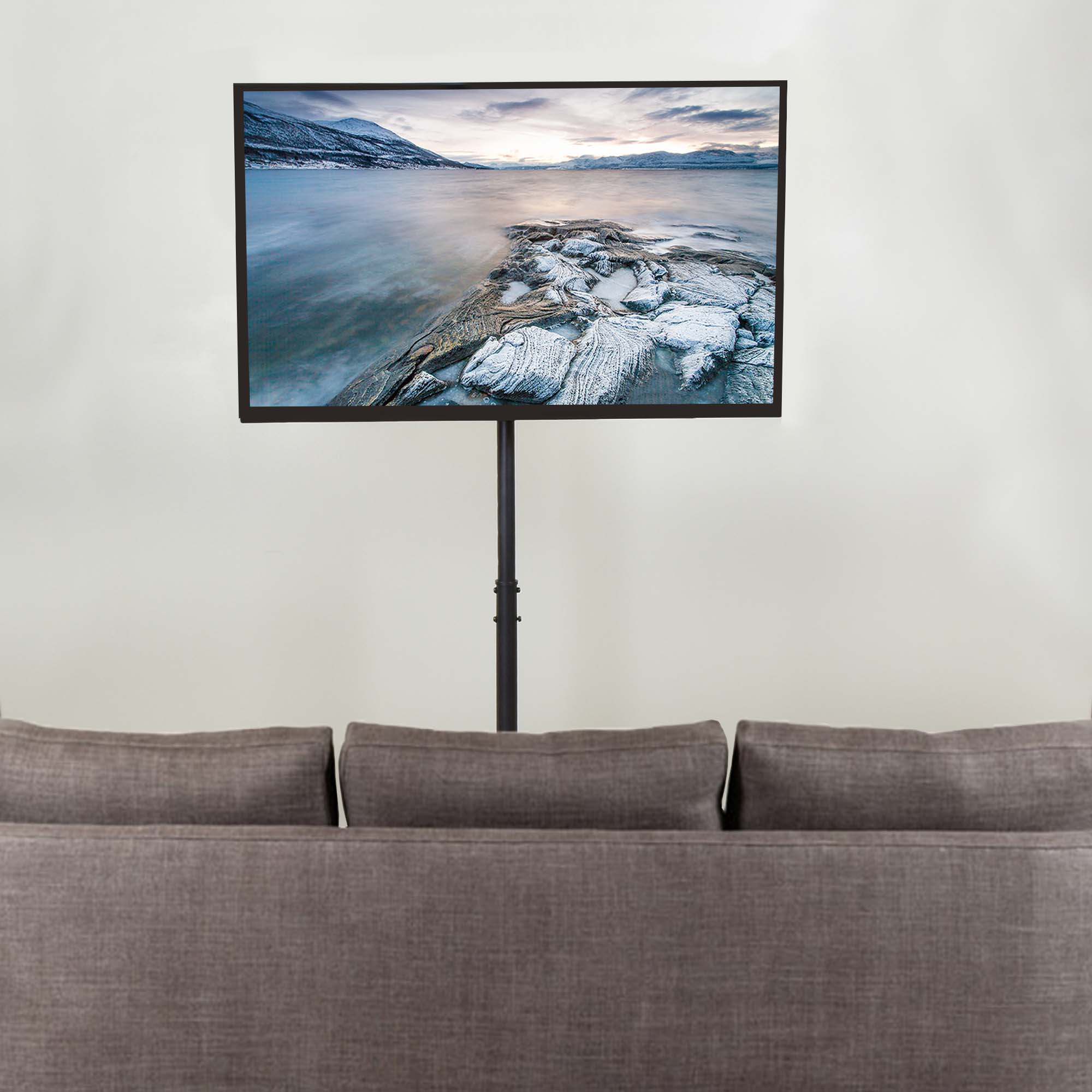 Sturdy height adjustable TV stand with tilt and leveling feet.