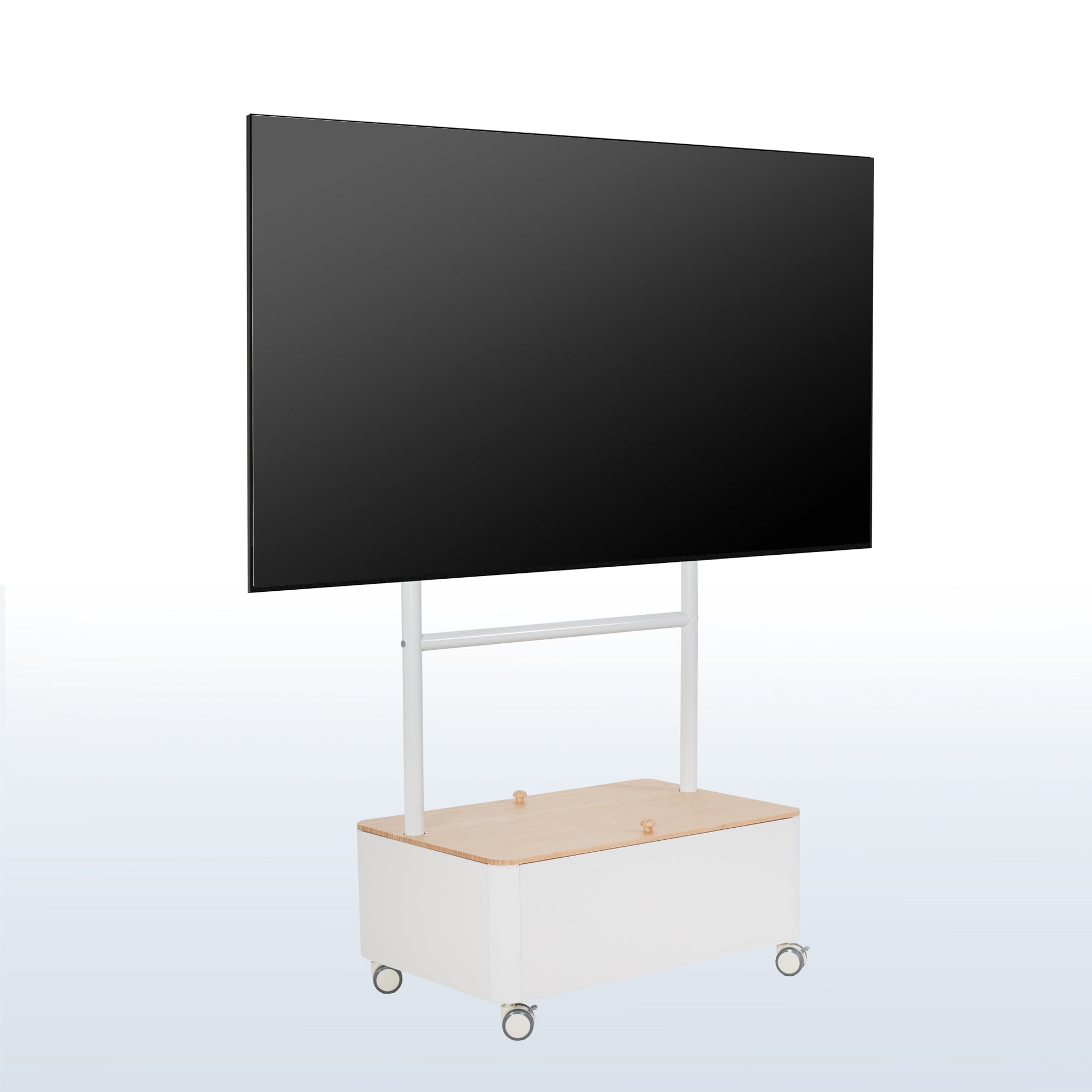 White / Bamboo Studio TV Cart w/ Storage Box - 43” to 65” Screens