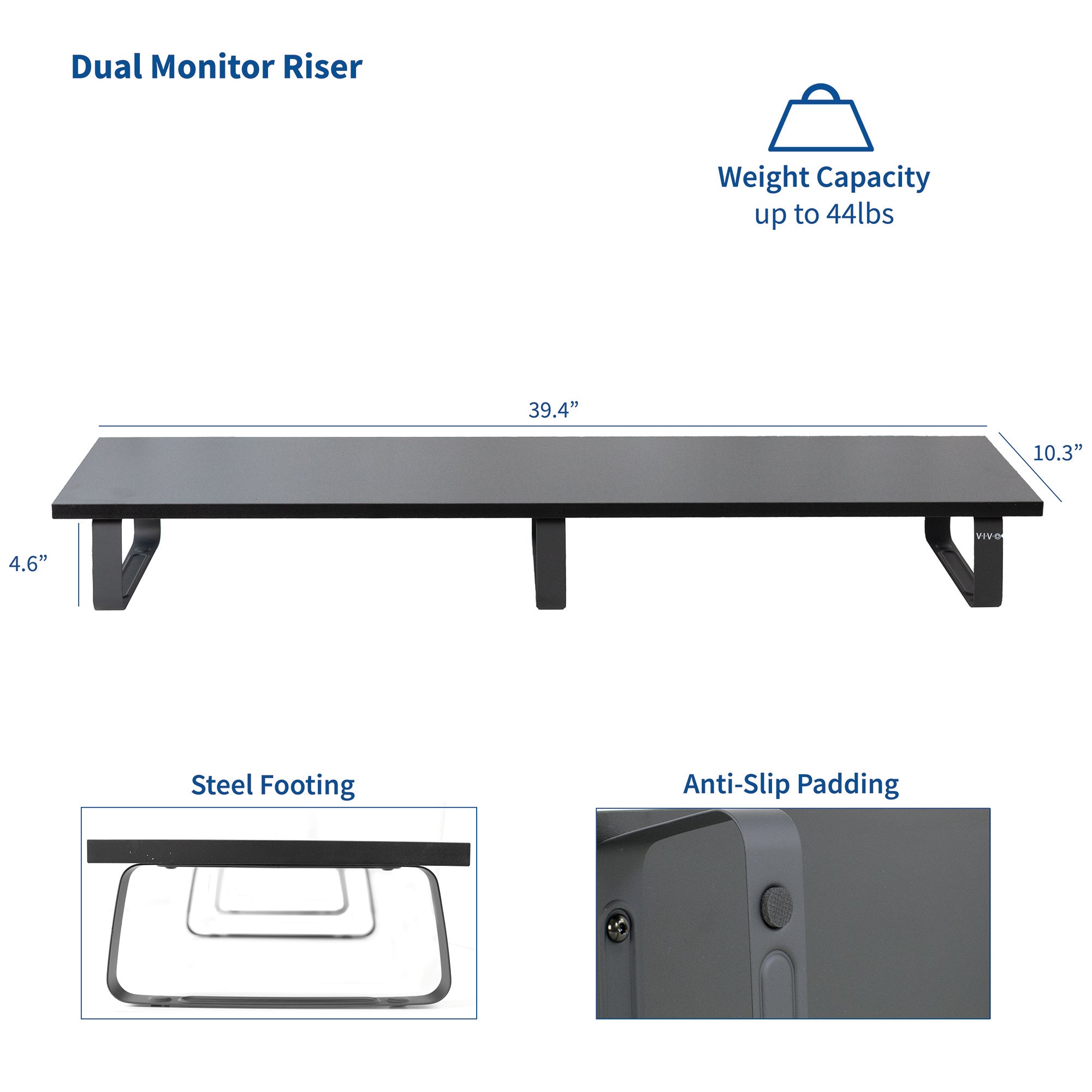 Sturdy tabletop riser for laptop or monitor for comfortable viewing.