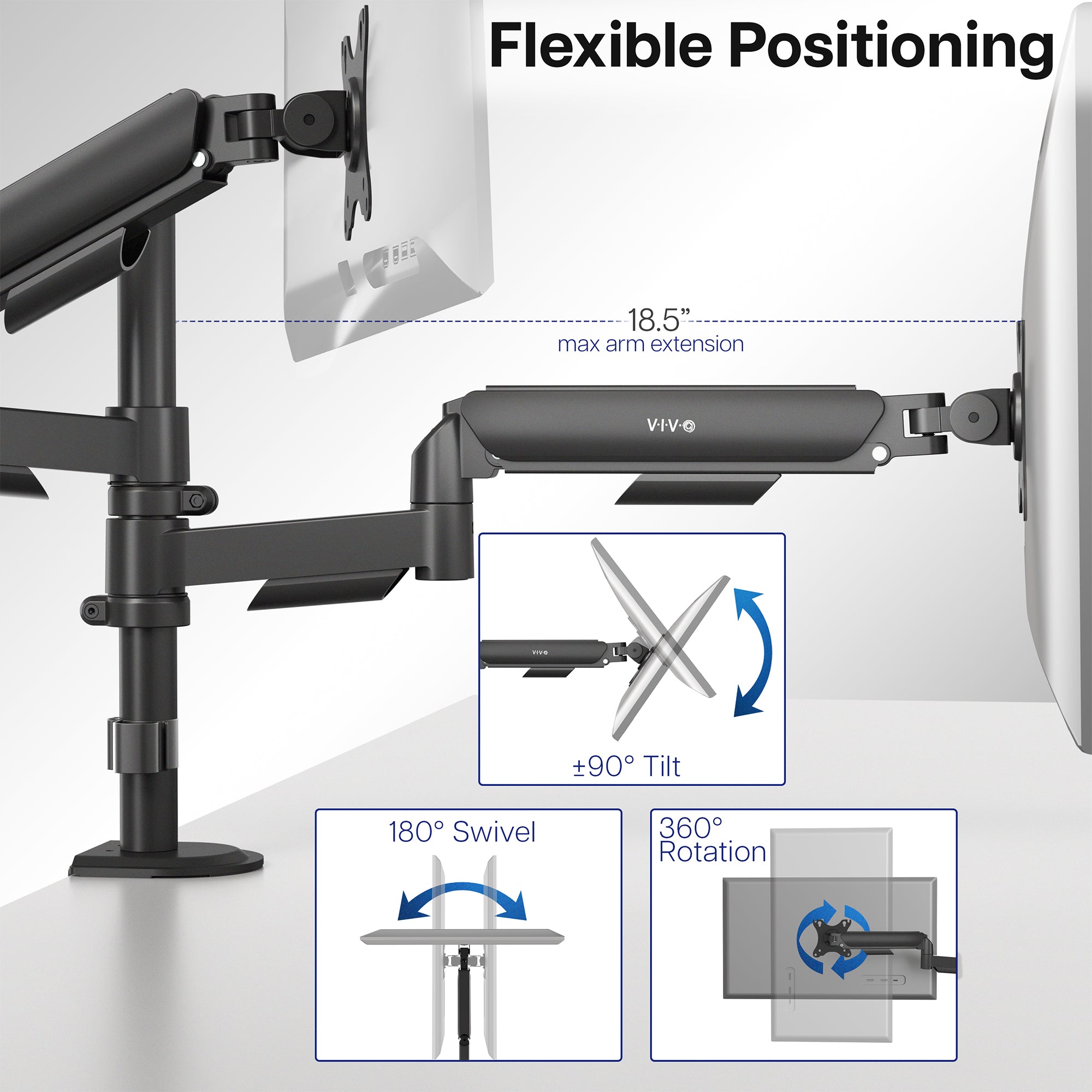 Sturdy adjustable mechanic arm dual monitor ergonomic desk stand for office workstation.