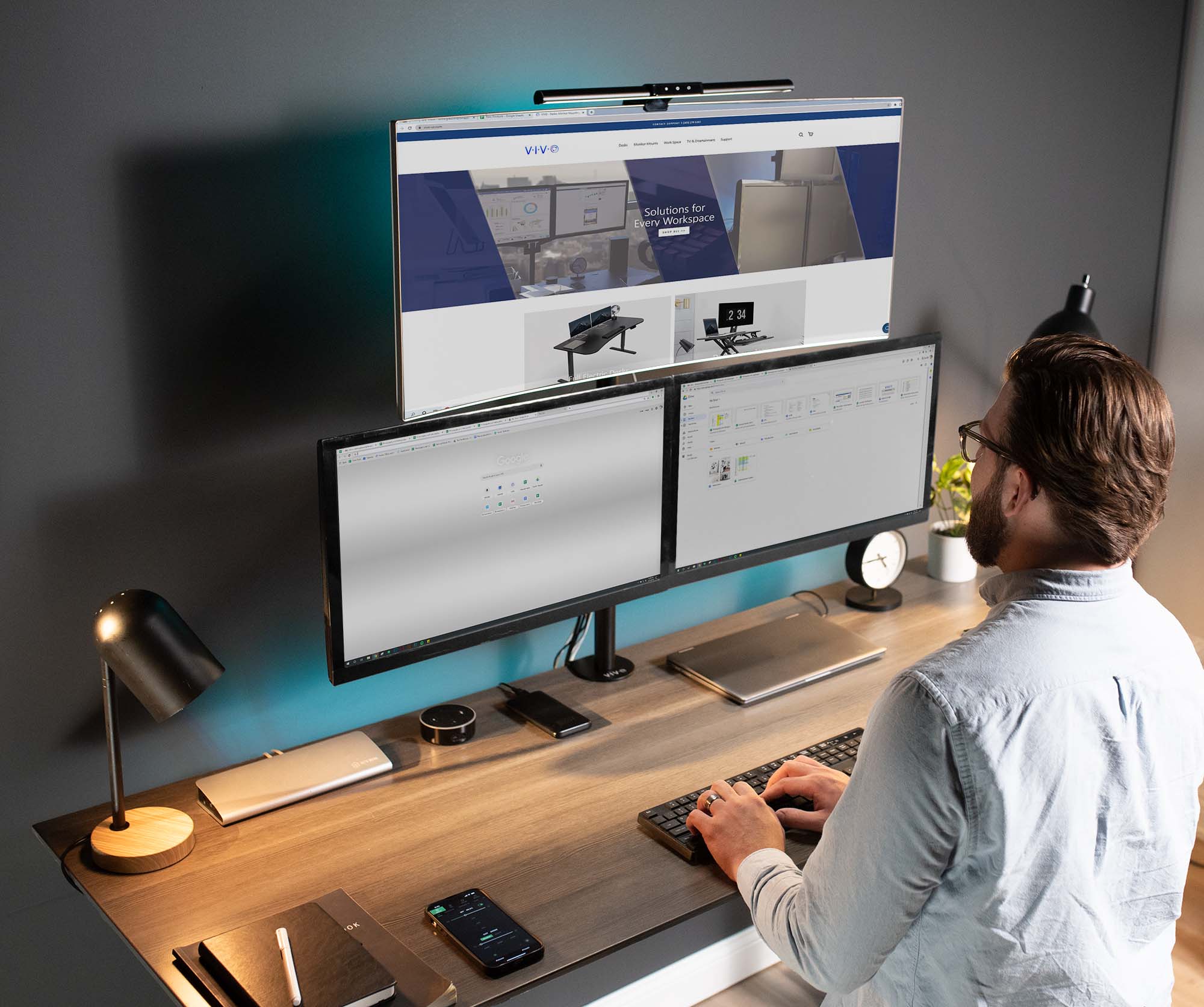 Triple Monitor Desk Mount - 13" to 30" Screens