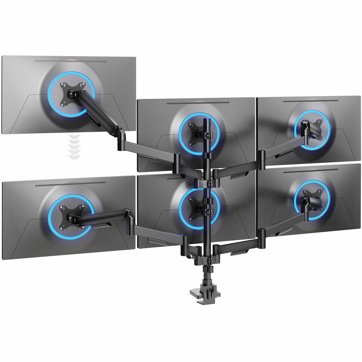 Hex Monitor Desk Mount (4 Mechanical Arms + 2 Fixed) - 17” to 27” Screens