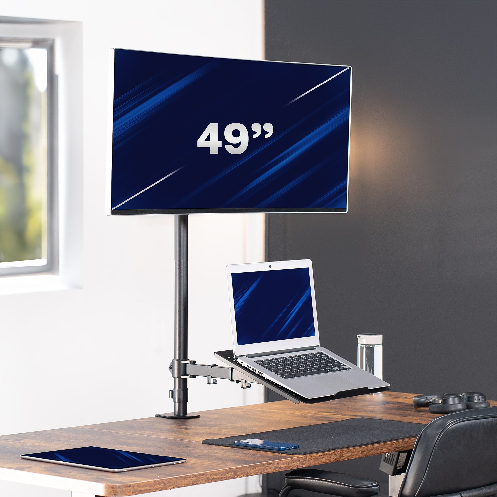 Single Ultrawide Monitor and Laptop Extra Tall Desk Mount with Universal VESA Compatibility