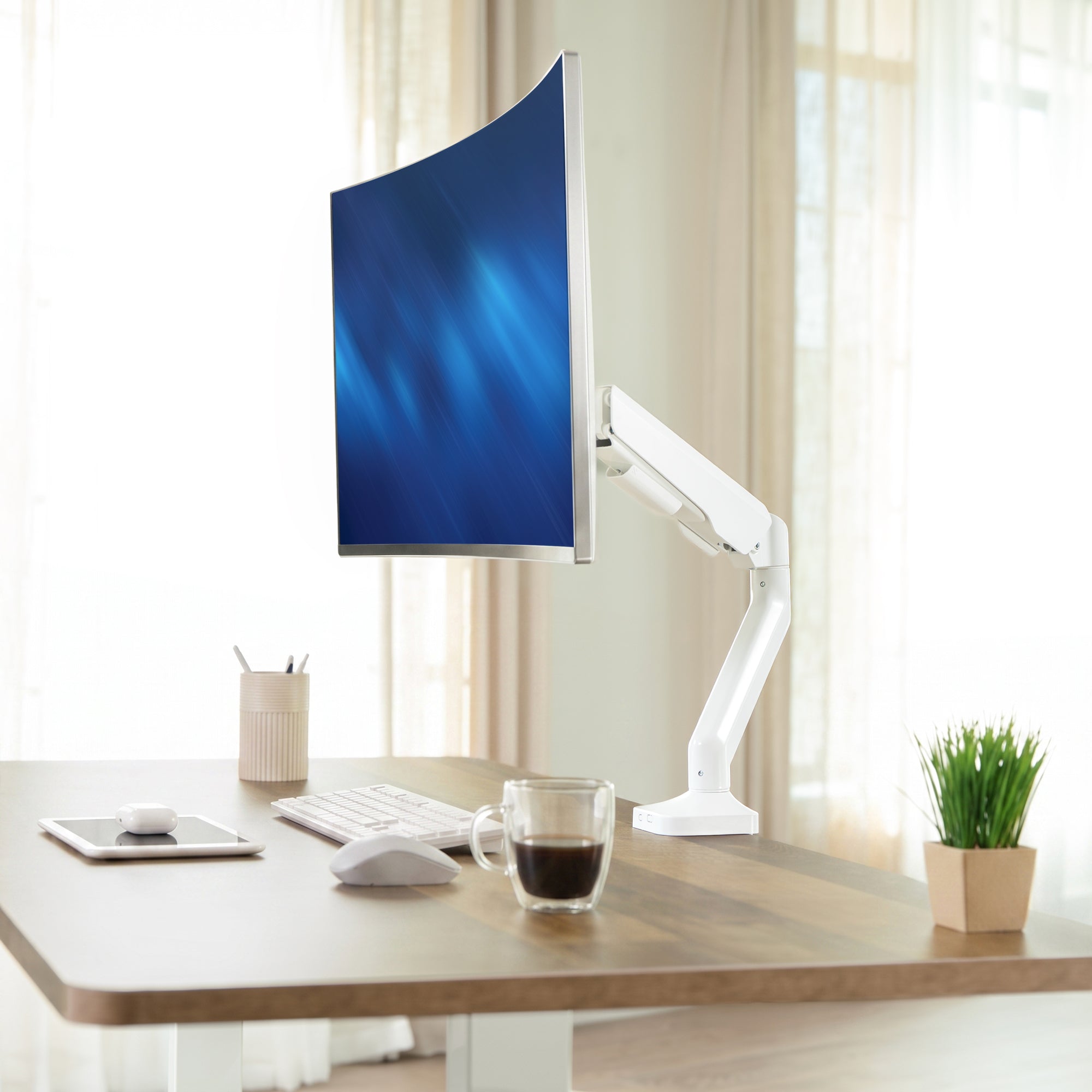 Pneumatic Arm Single Ultrawide Monitor Desk Mount - Up to 40" Screens