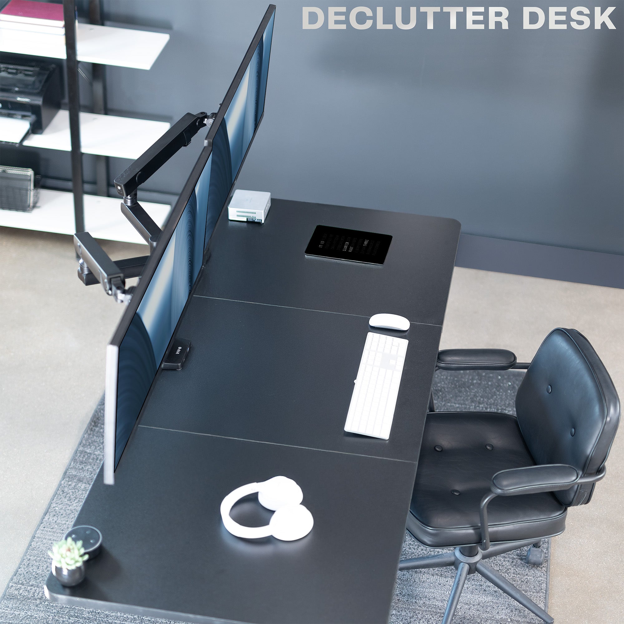 Dual Monitor Arms: Provides excellent support for two monitor screens with a built-in elbow spring gauge for seamless adjustment