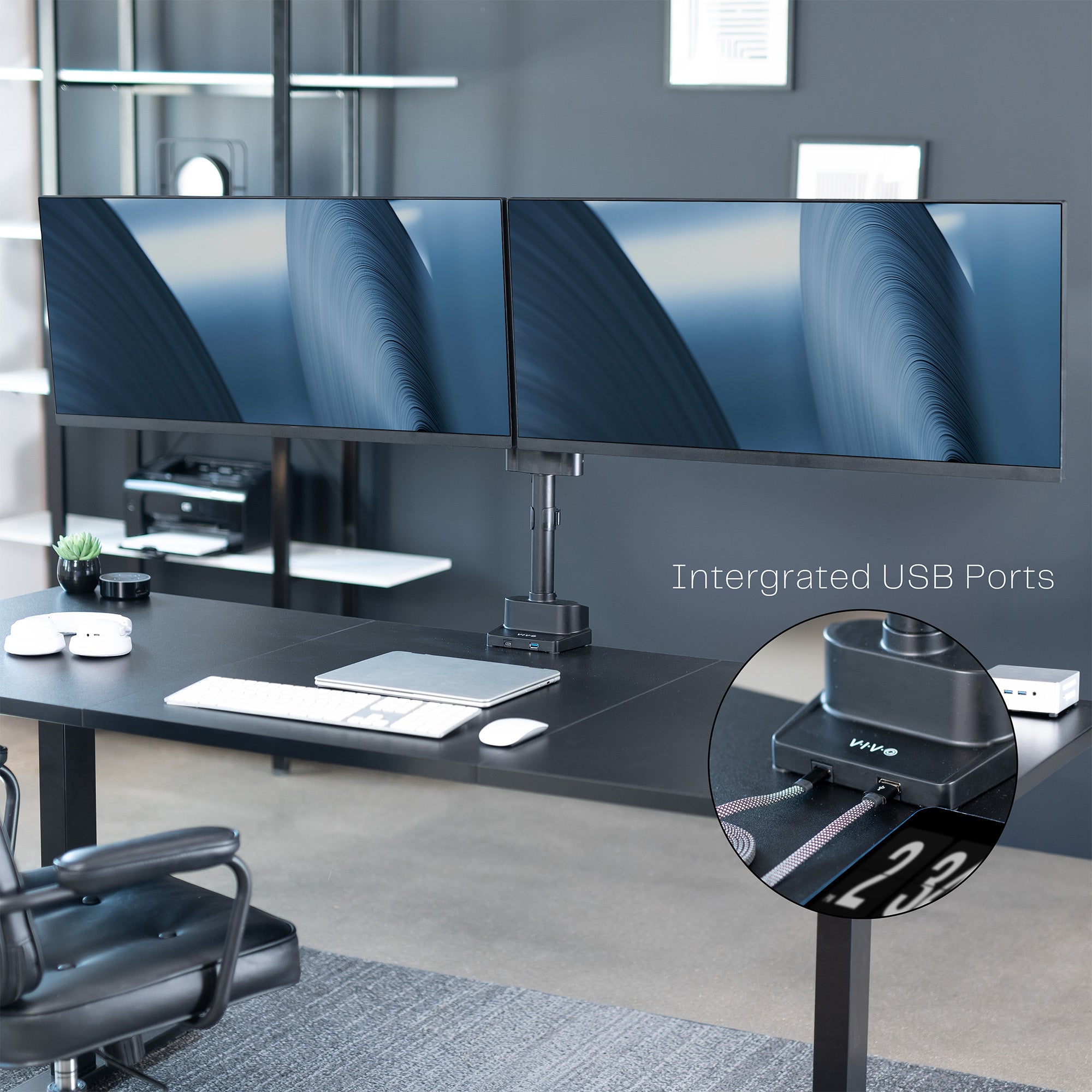 Dual Monitor Arms: Provides excellent support for two monitor screens with a built-in elbow spring gauge for seamless adjustment