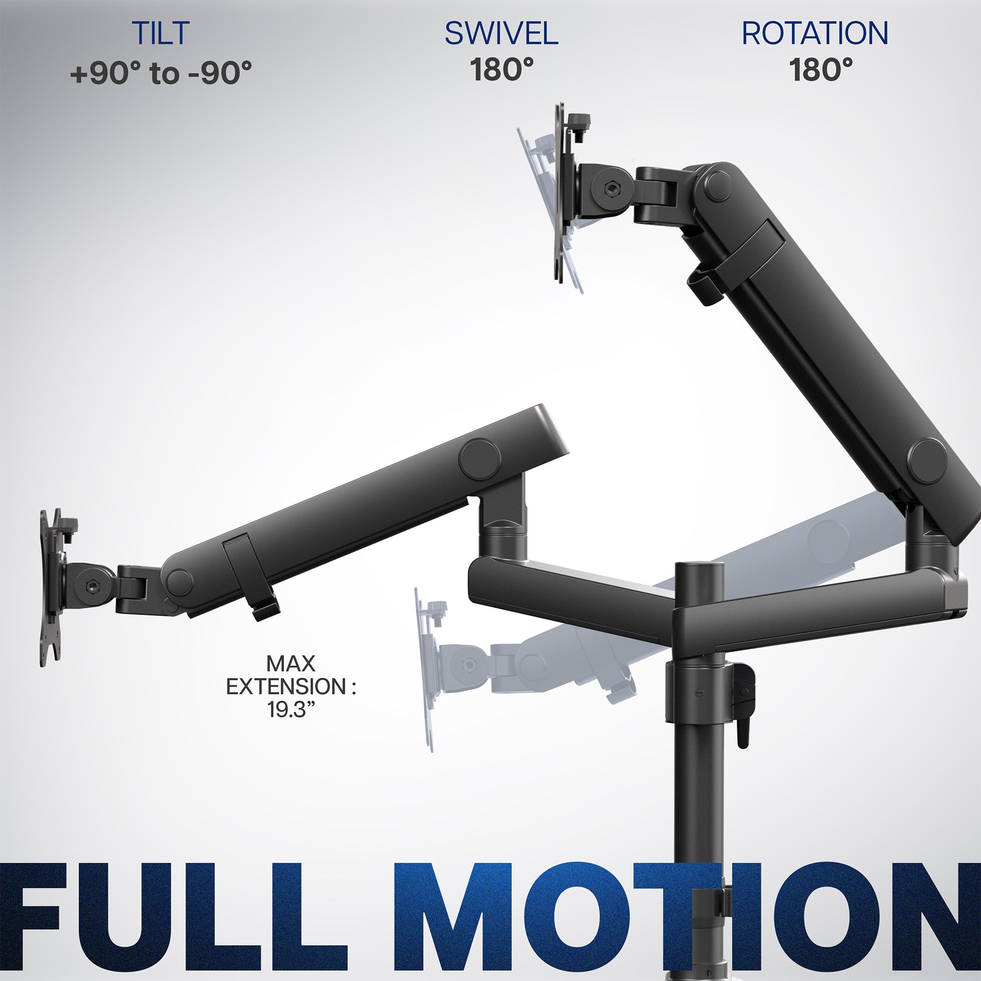 Dual Monitor Arms: Provides excellent support for two monitor screens with a built-in elbow spring gauge for seamless adjustment