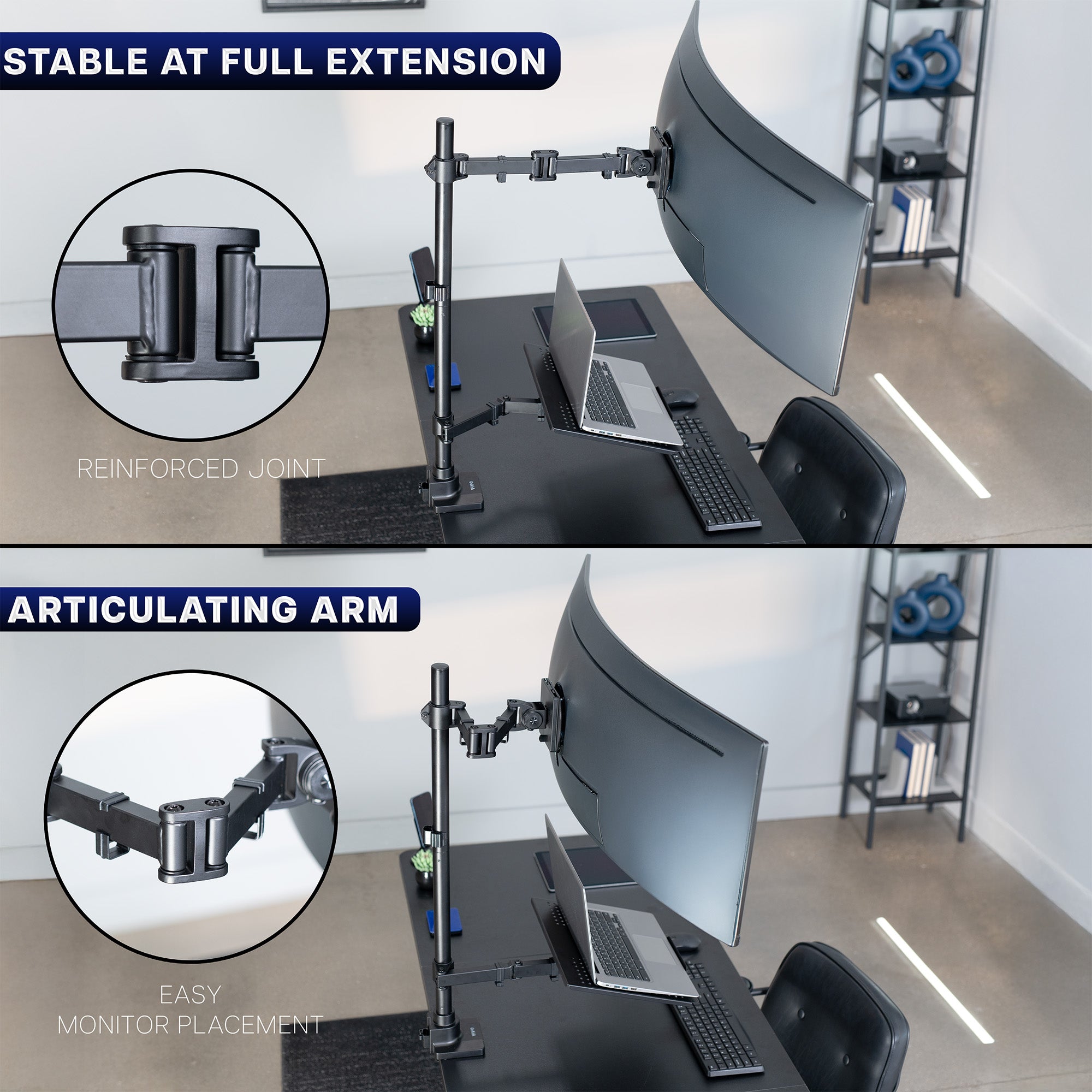 Ultrawide Monitor and Laptop Extra Tall Vertical Desk Mount - Up to 49" Screens, 17" Laptops